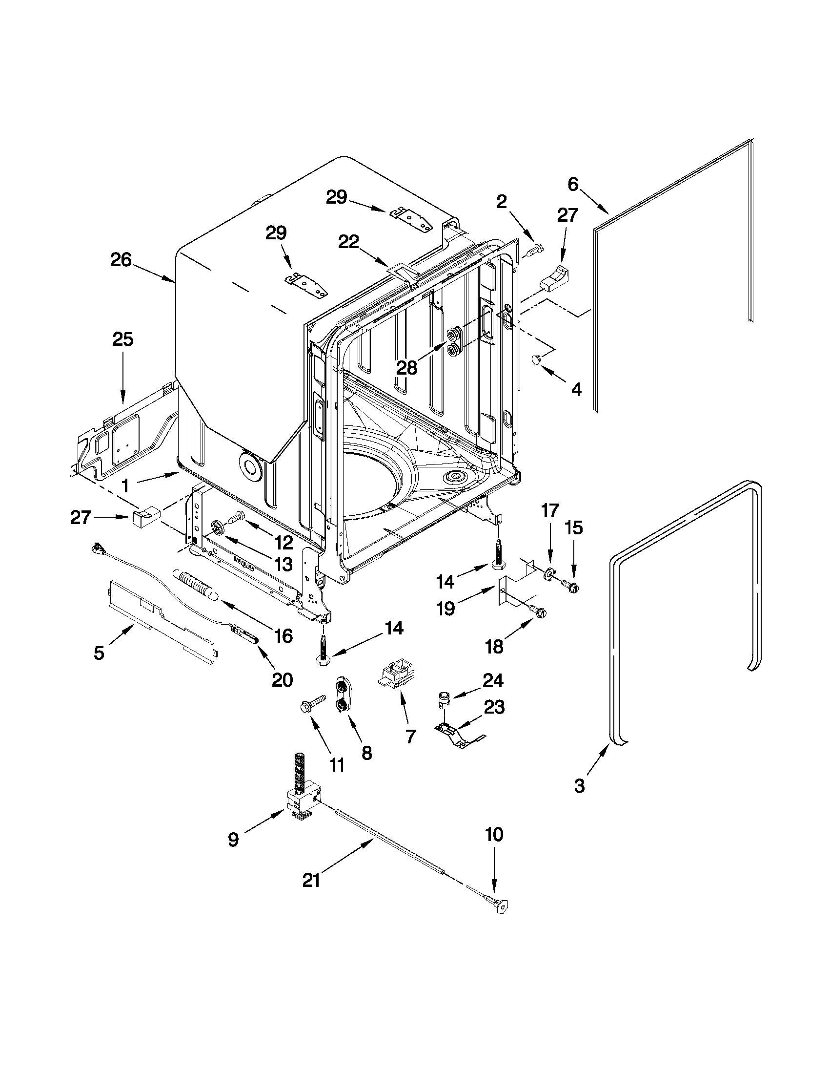 Kenmore Elite 66513932K013 tub and frame parts diagram