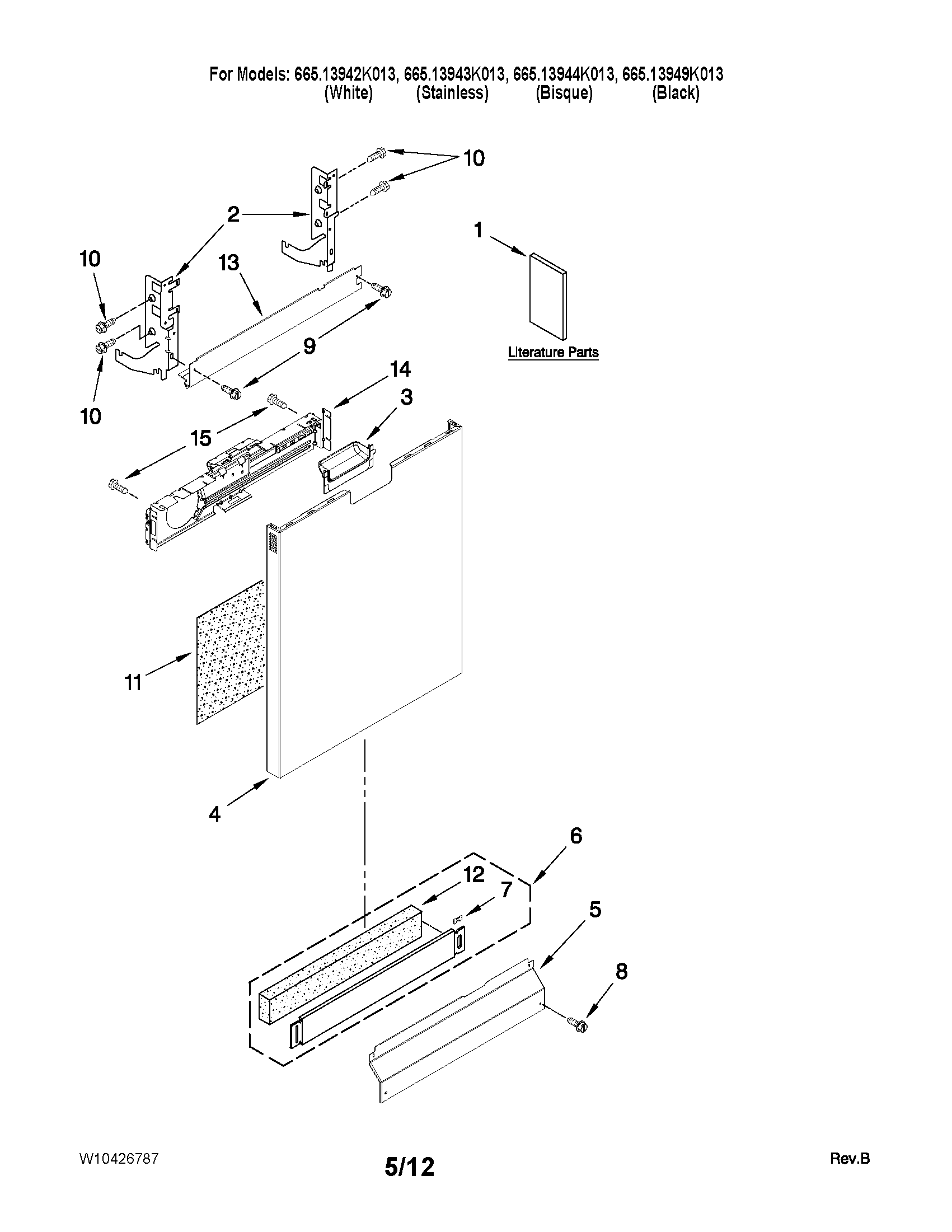 Kenmore Elite 66513943K013 door and panel parts diagram