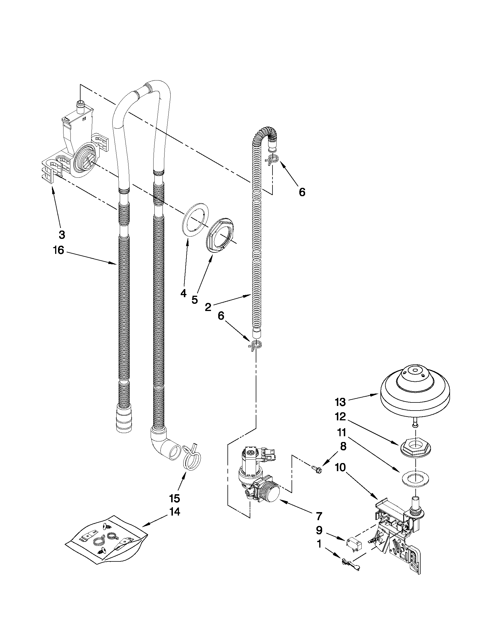 Kenmore Elite 66513943K013 fill, drain and overfill parts diagram