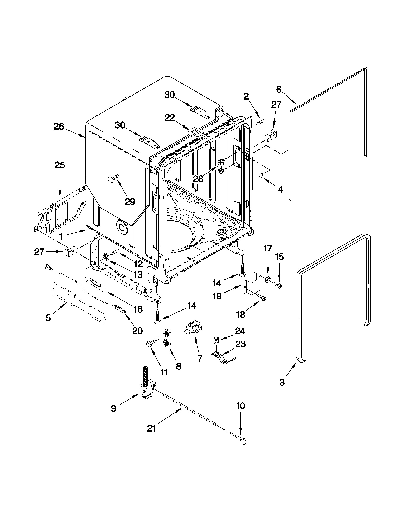 Kenmore Elite 66513943K013 tub and frame parts diagram