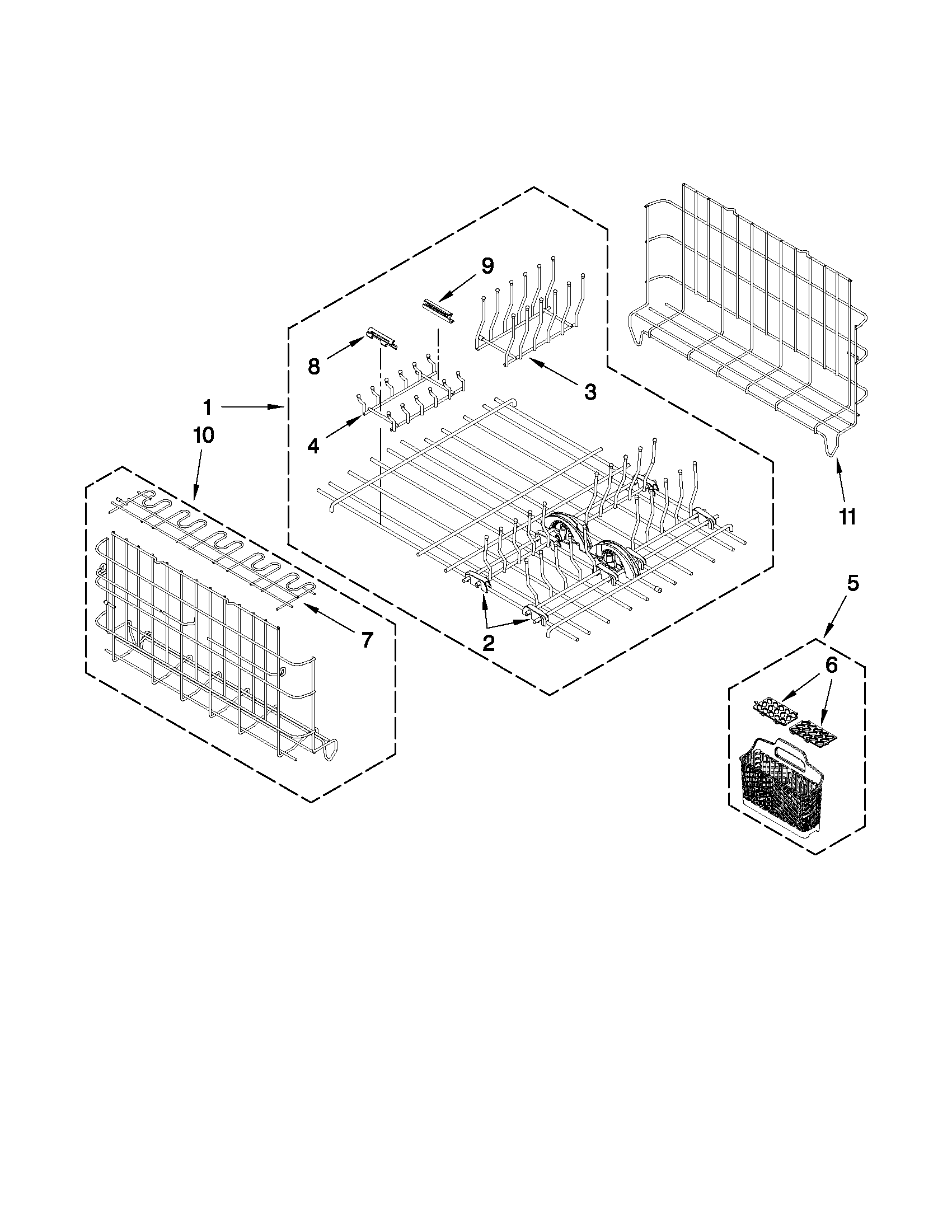 Kenmore Elite 665133496 upper and lower dishrack parts diagram