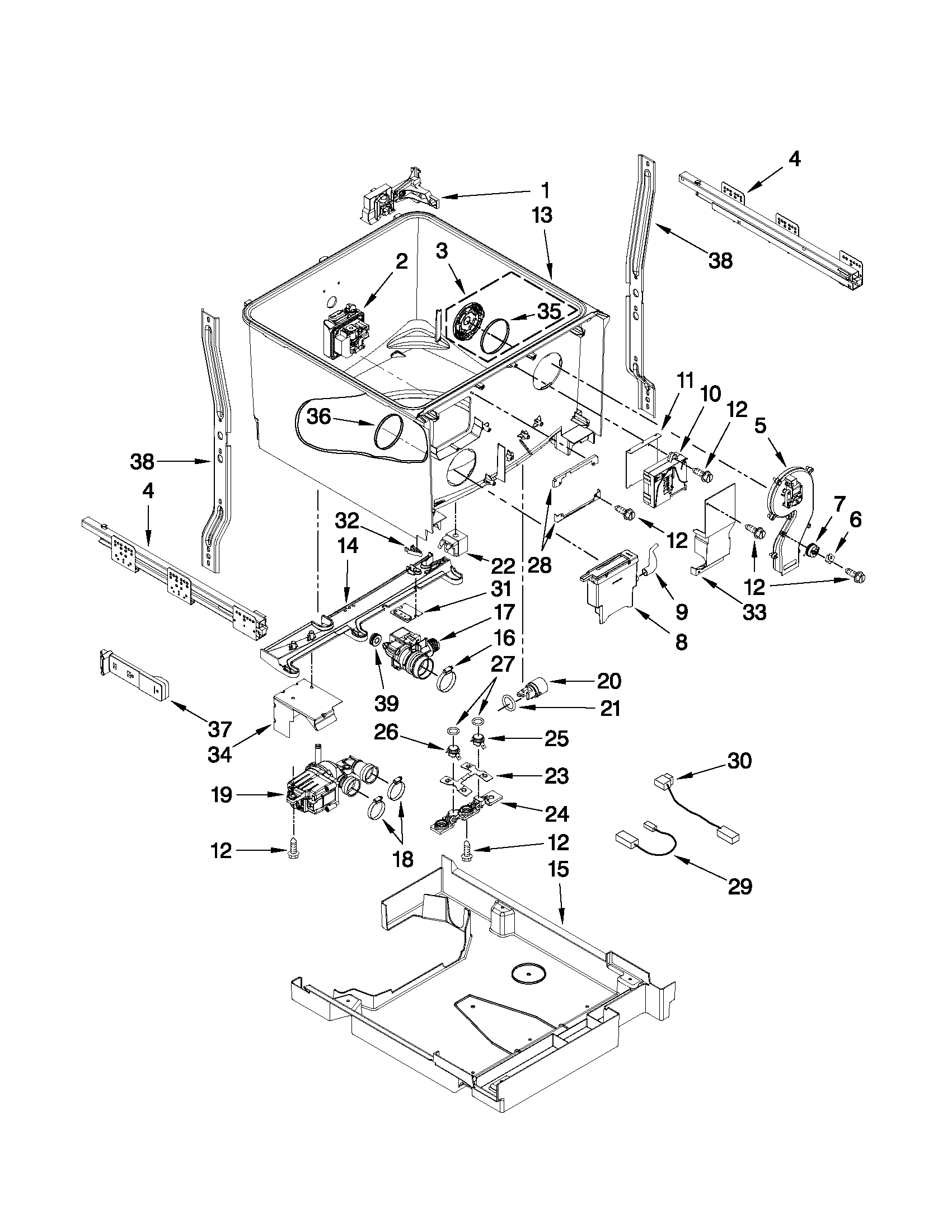 Kenmore Elite 665133496 tub parts diagram