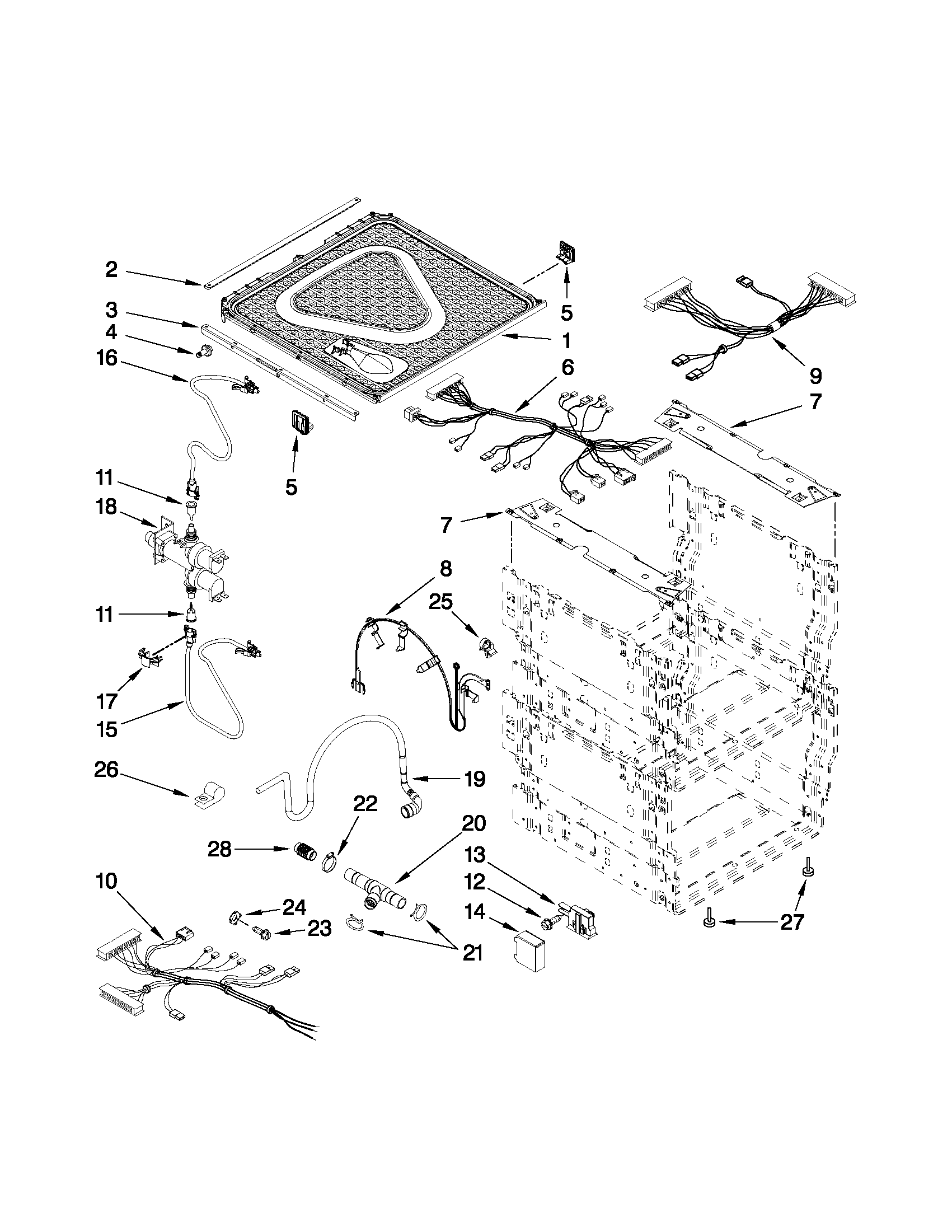 Kenmore Elite 665133496 frame and lid parts diagram