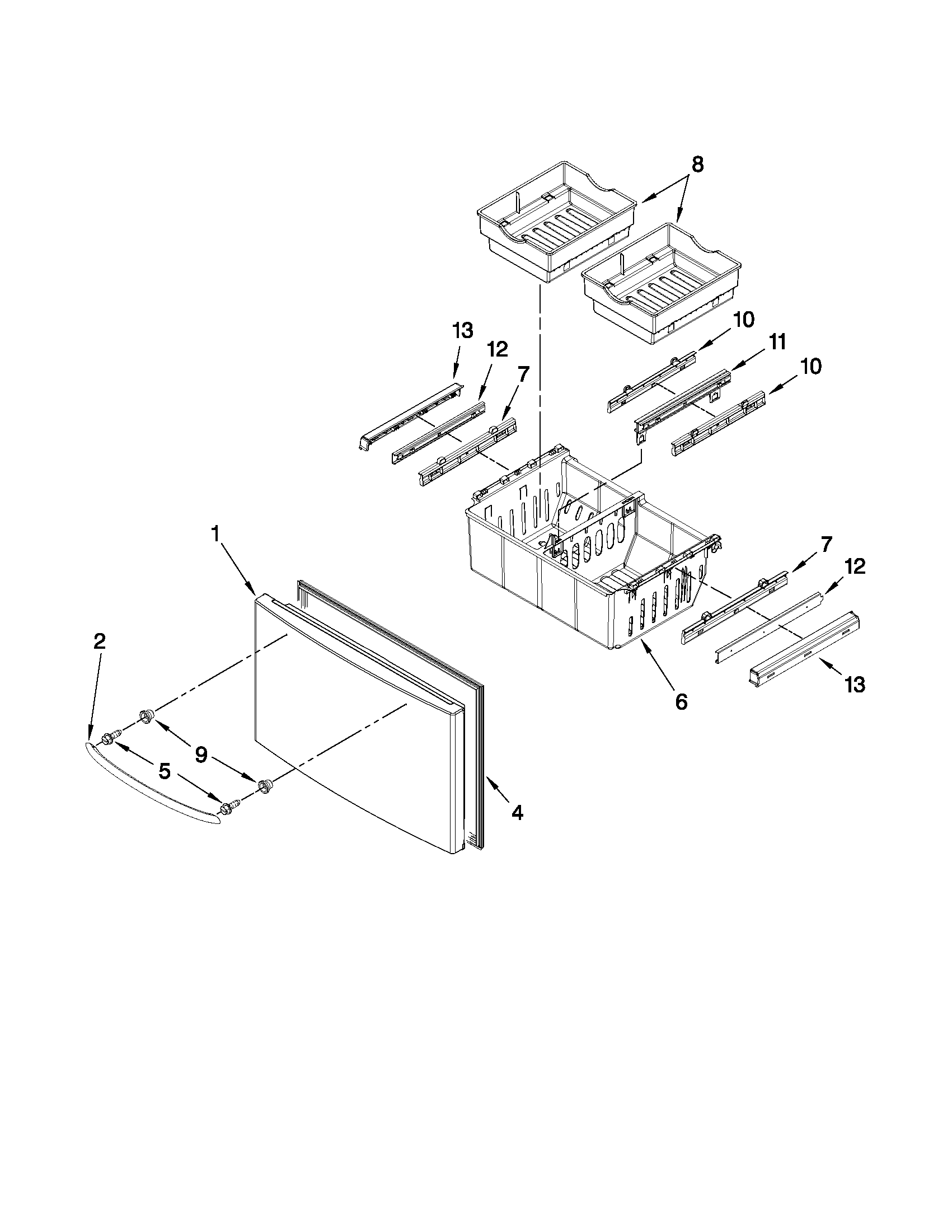 Kenmore 59679243013 freezer door parts diagram