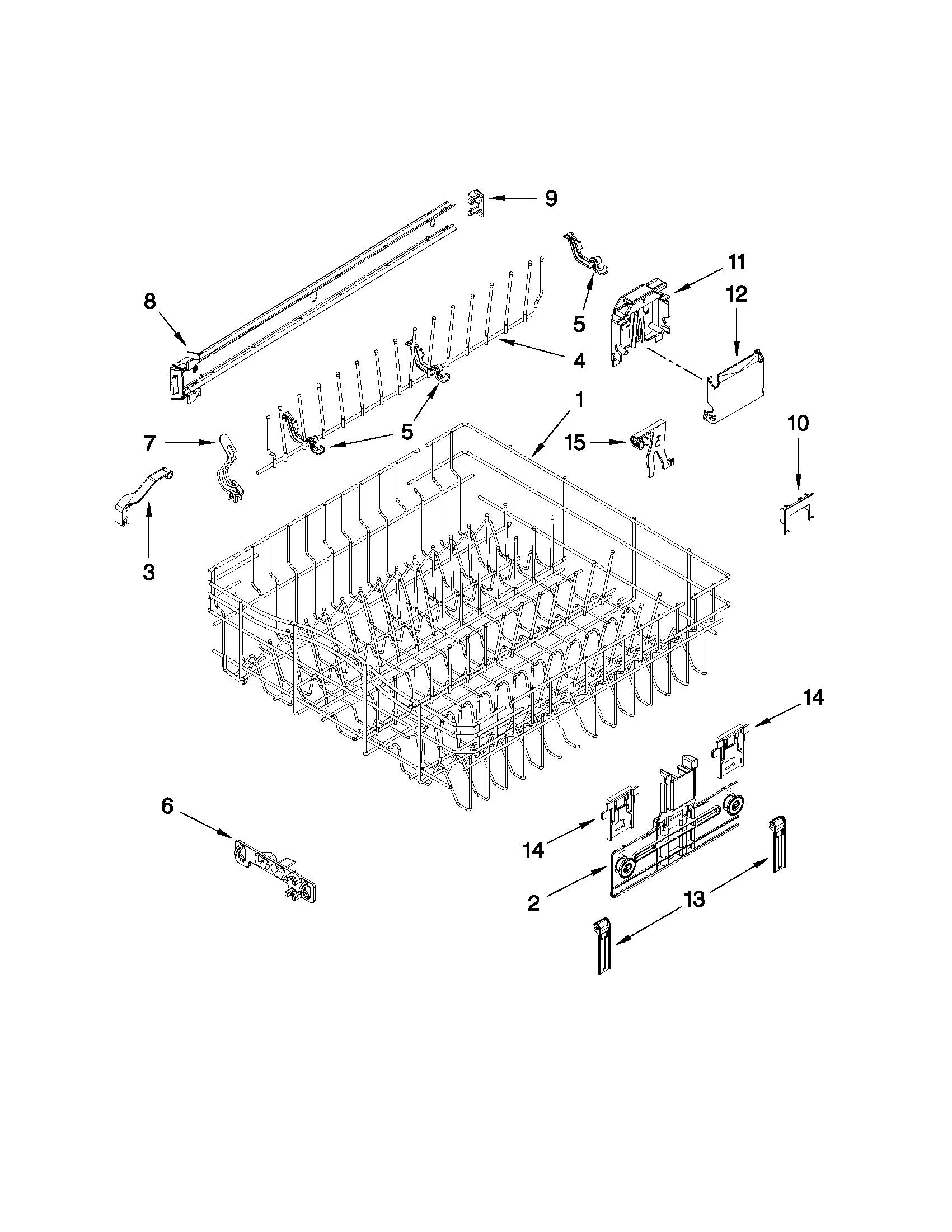 Kenmore 66514062K012 upper rack and track parts diagram