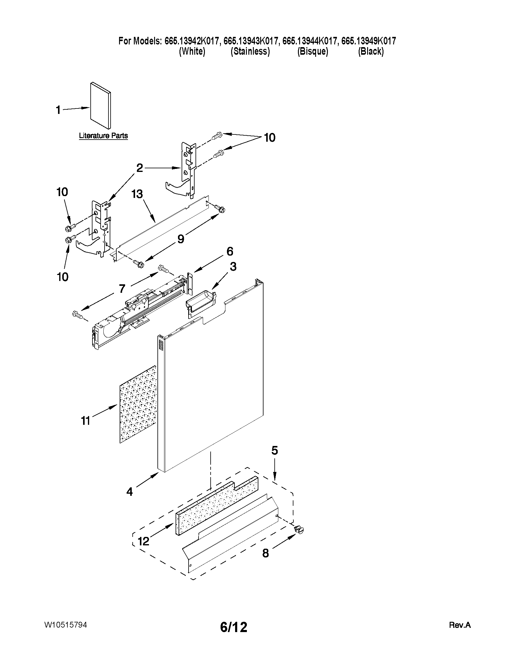 Kenmore Elite 66513949K017 door and panel parts diagram