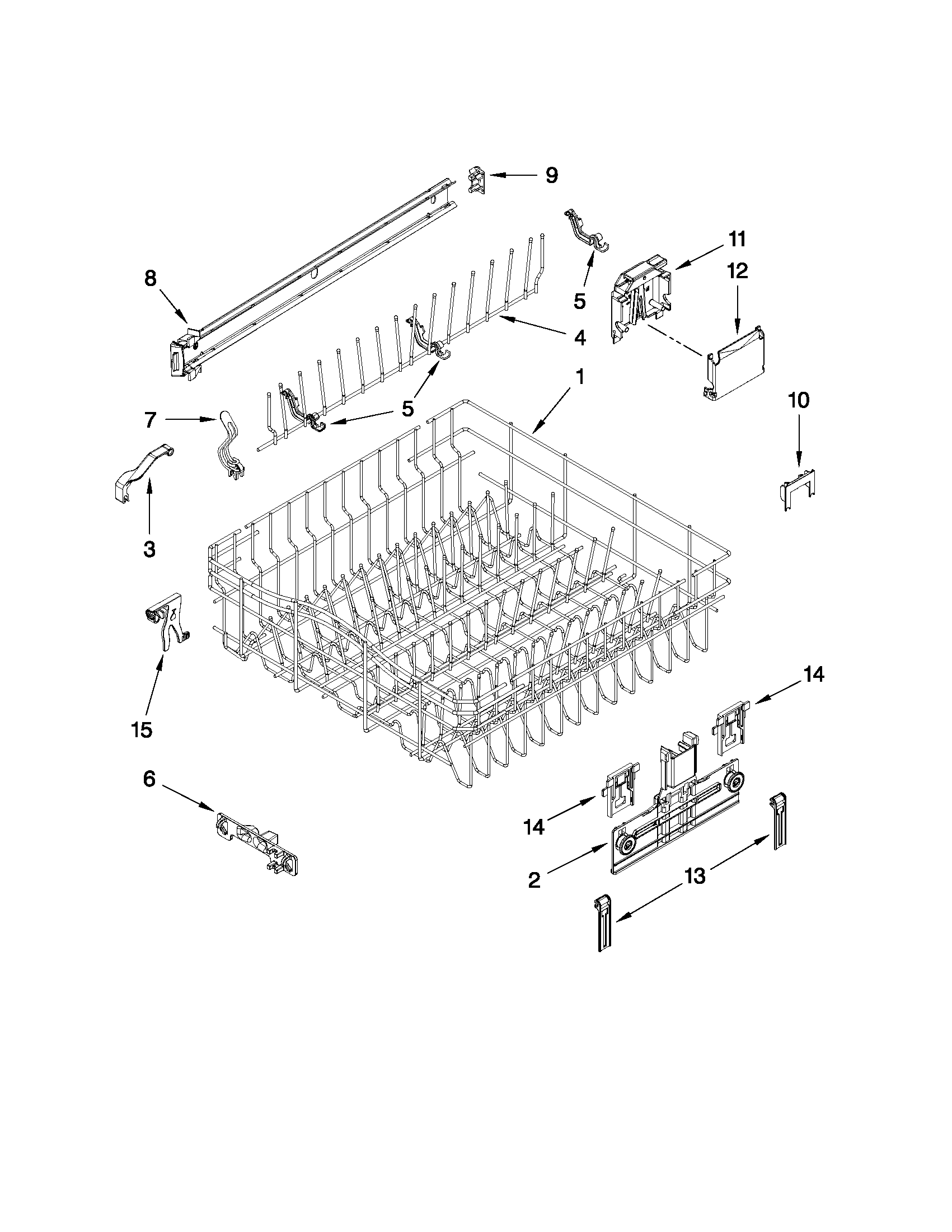 Kenmore Elite 66513949K017 upper rack and track parts diagram