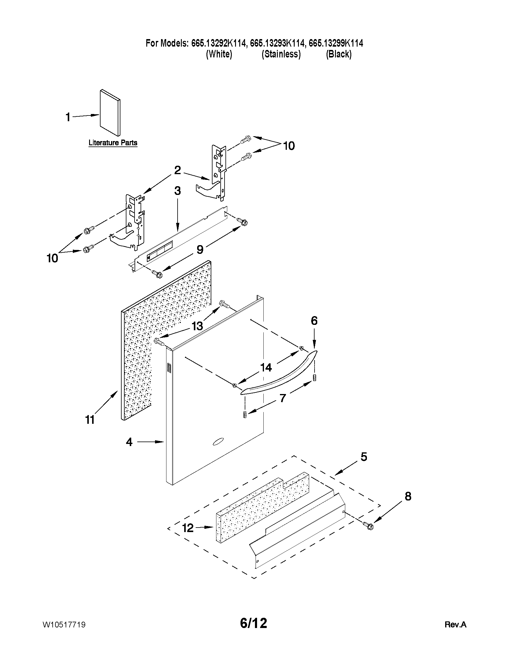 Kenmore 66513292K114 door and panel parts diagram