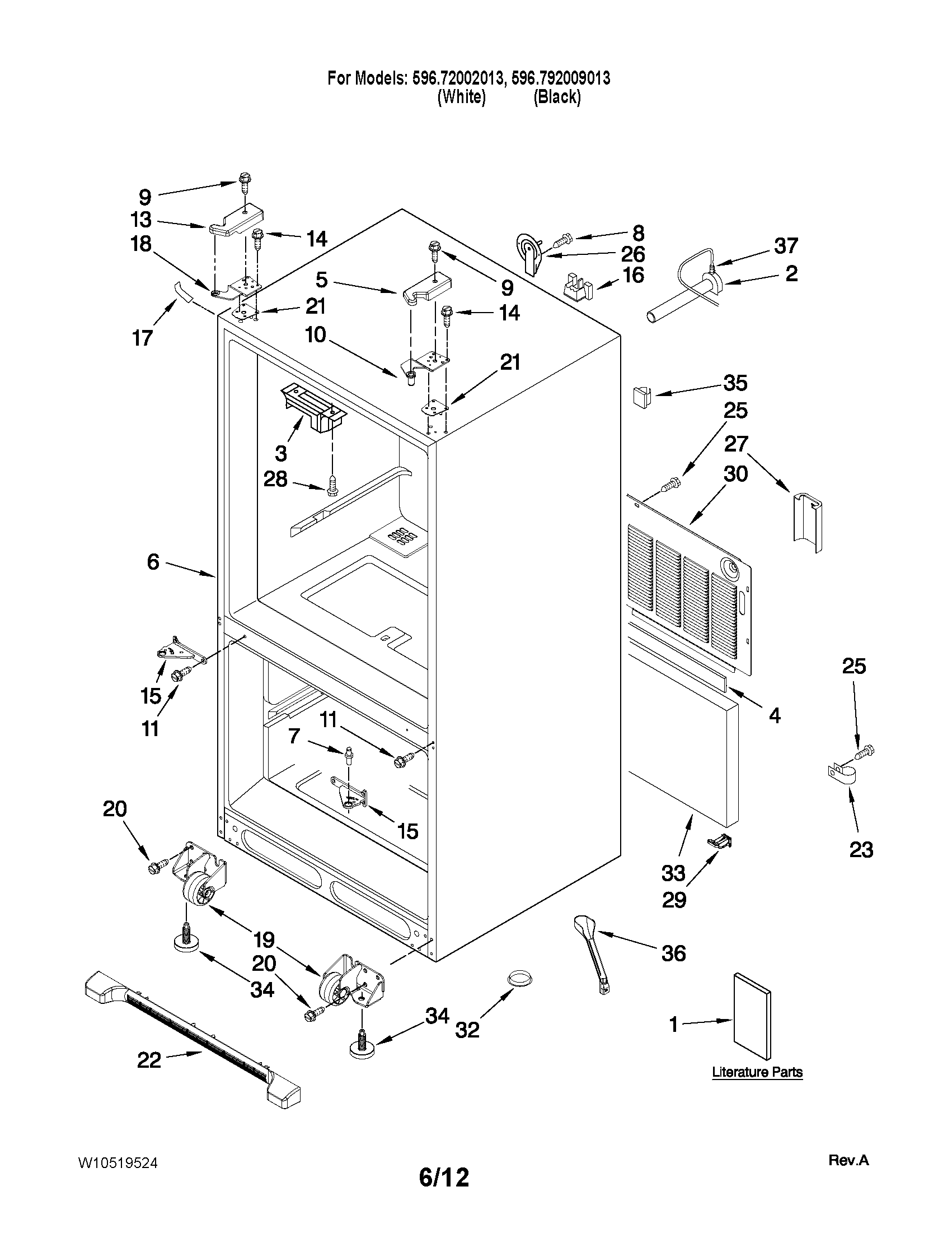 Kenmore 59672002013 cabinet parts diagram