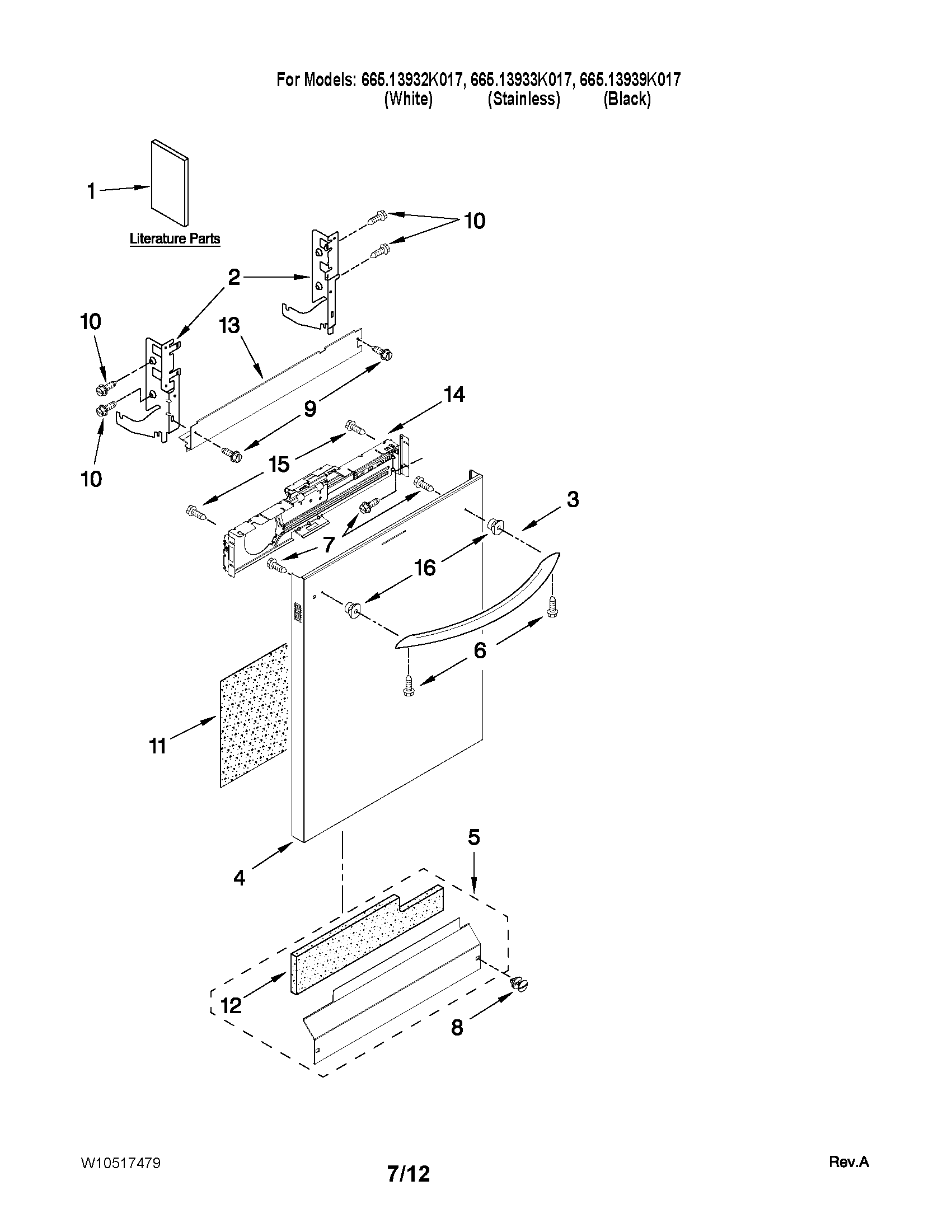 Kenmore Elite 66513939K017 door and panel parts diagram