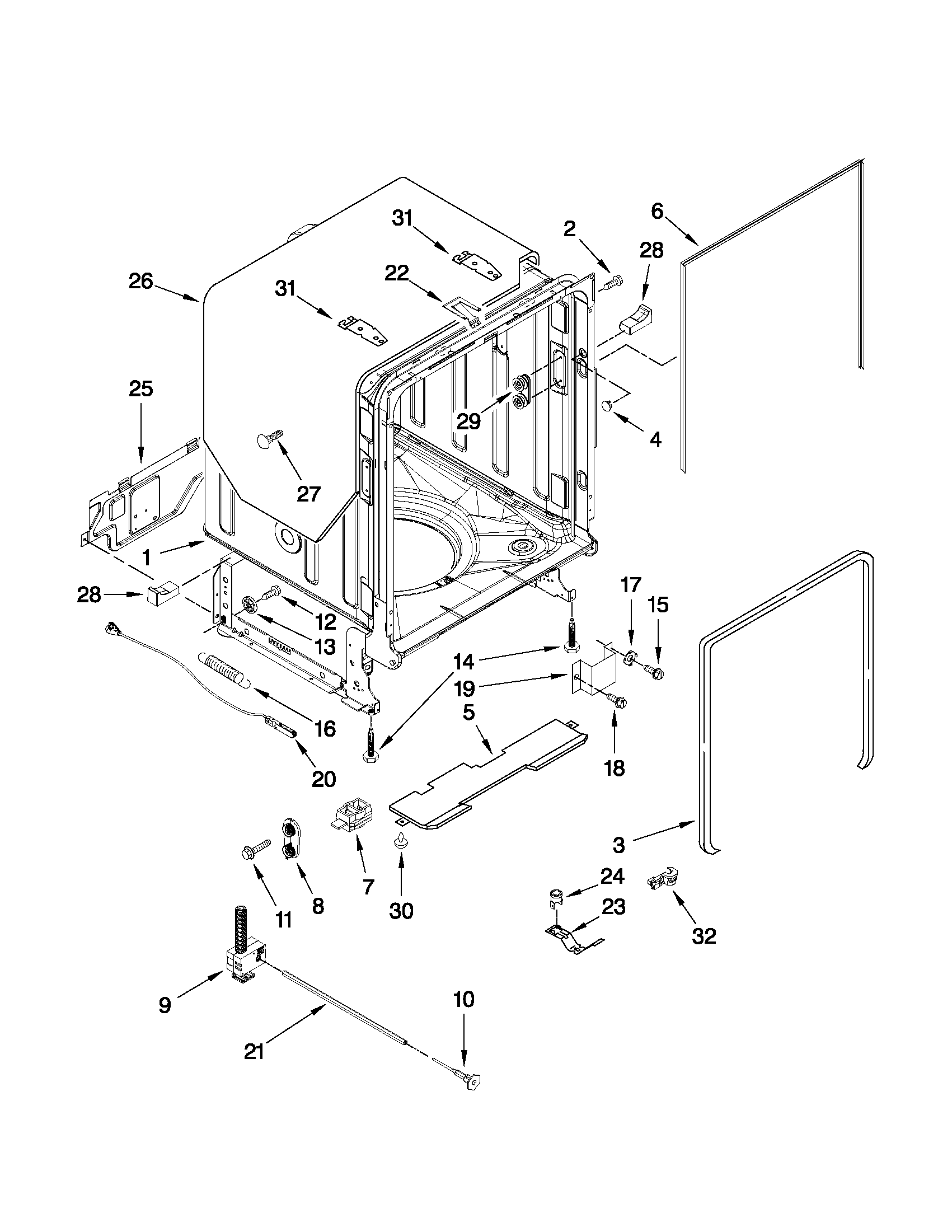 Kenmore Elite 66513962K017 tub and frame parts diagram
