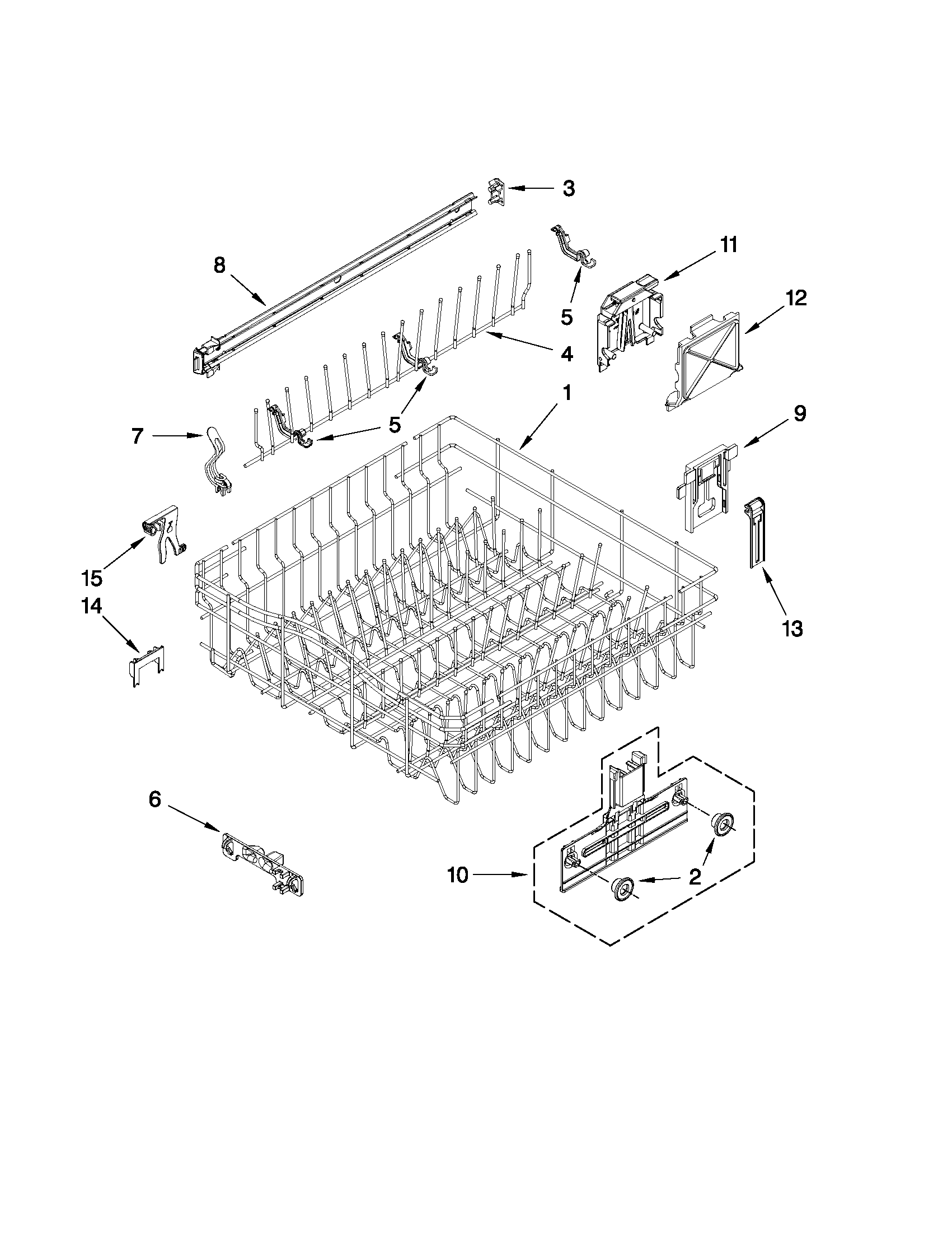 Kenmore Elite 66513962K017 upper rack and track parts diagram