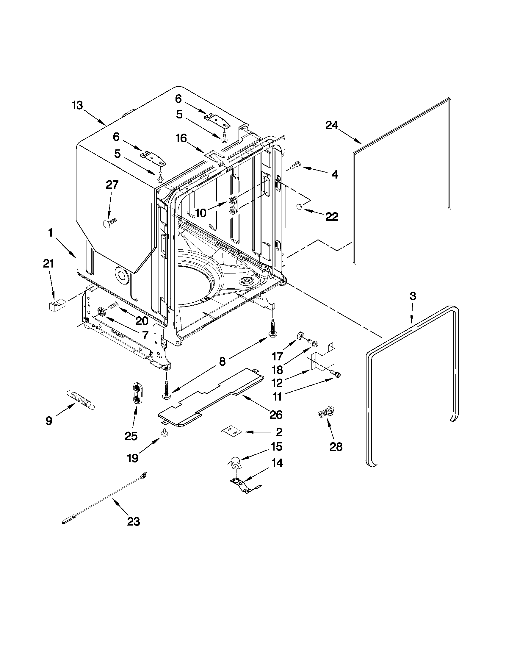 Kenmore 66515693K210 tub and frame parts diagram