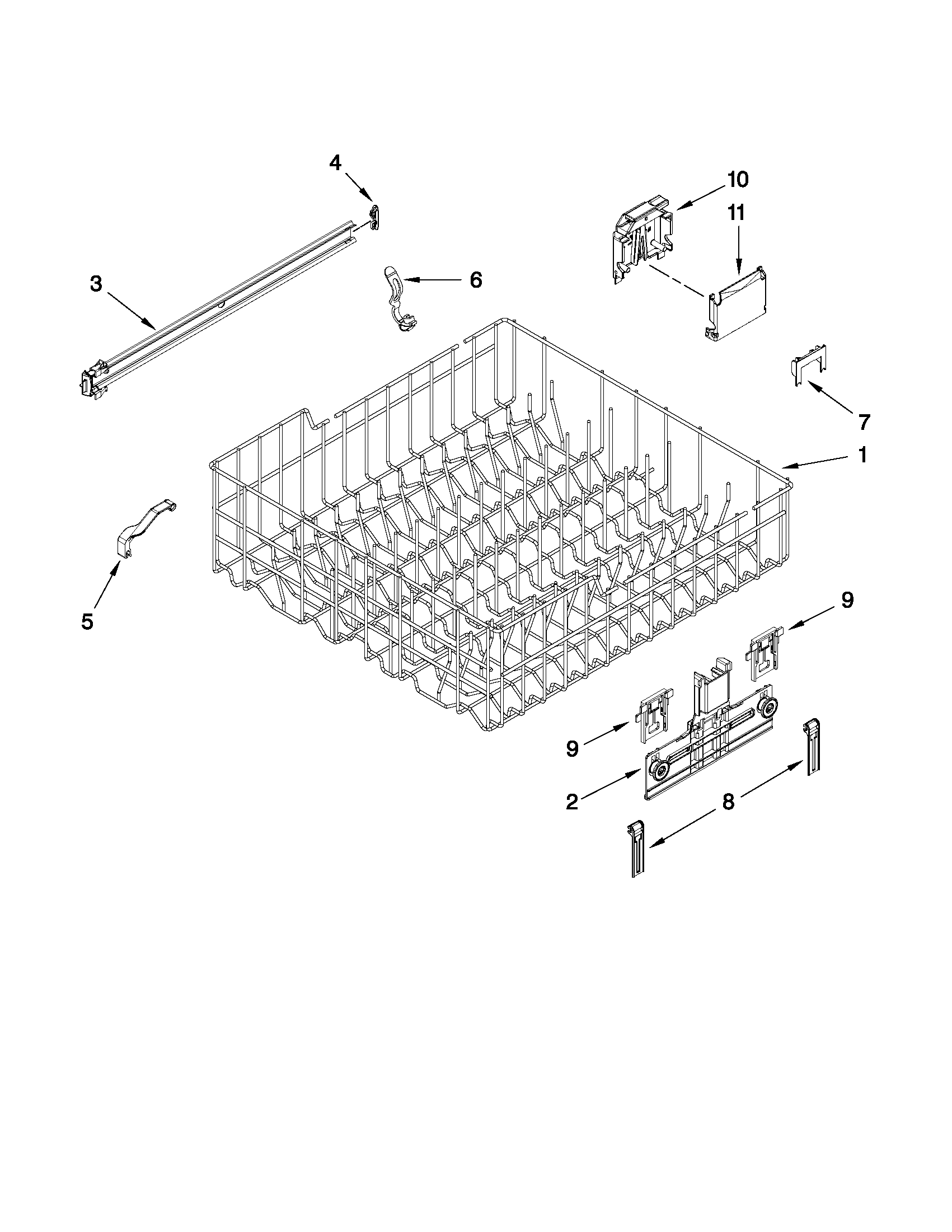 Kenmore 66515693K210 upper rack and track parts diagram