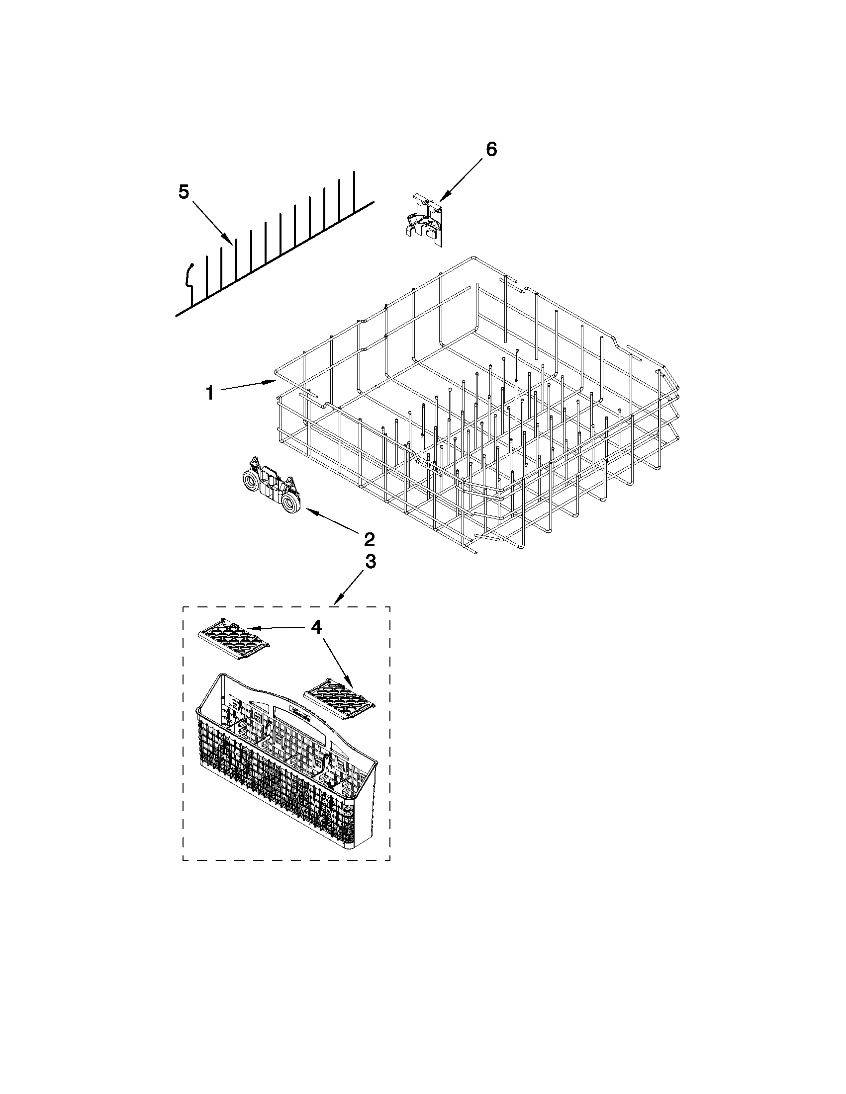 Kenmore 66515693K210 lower rack parts diagram