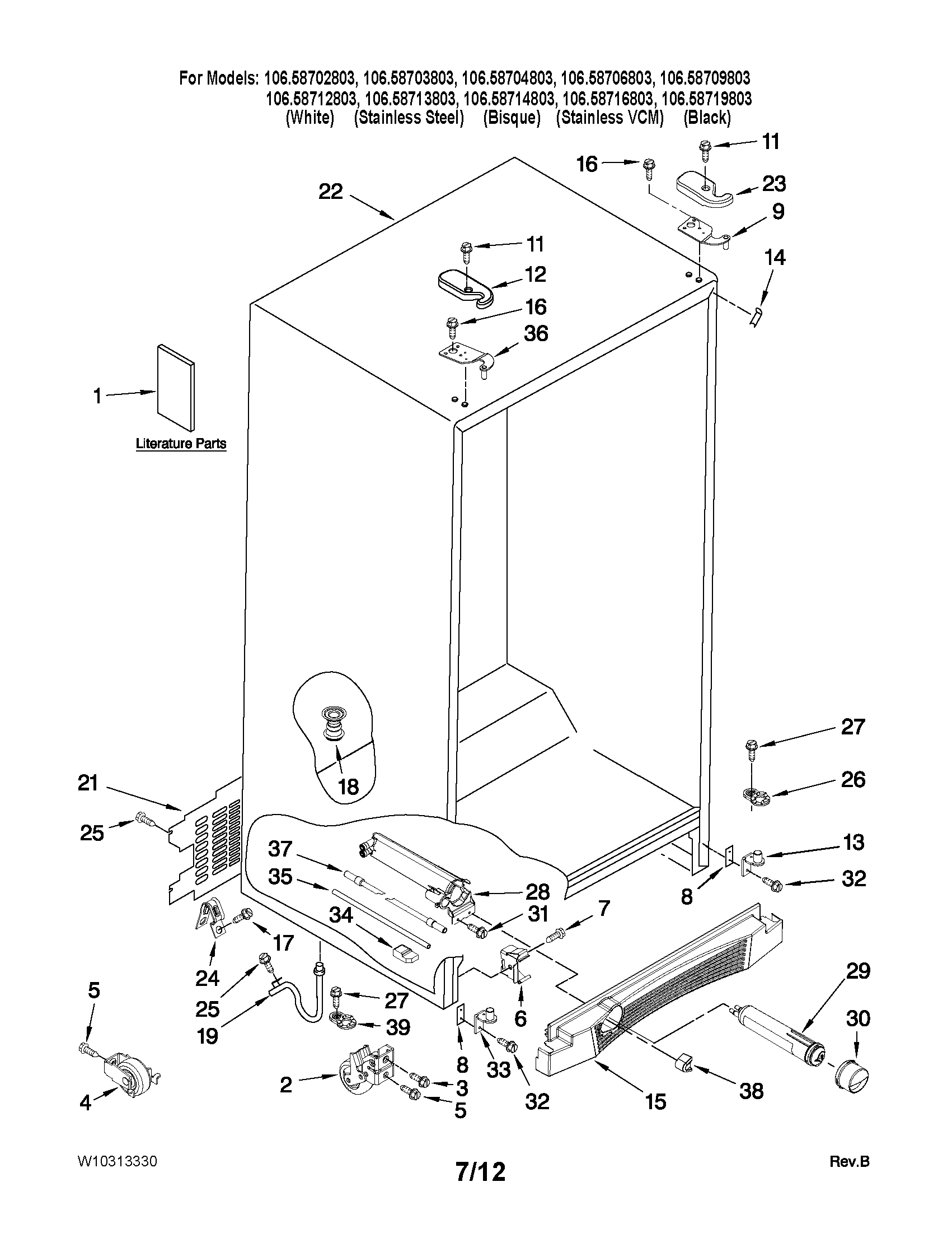 Kenmore Elite 10658714803 cabinet parts diagram