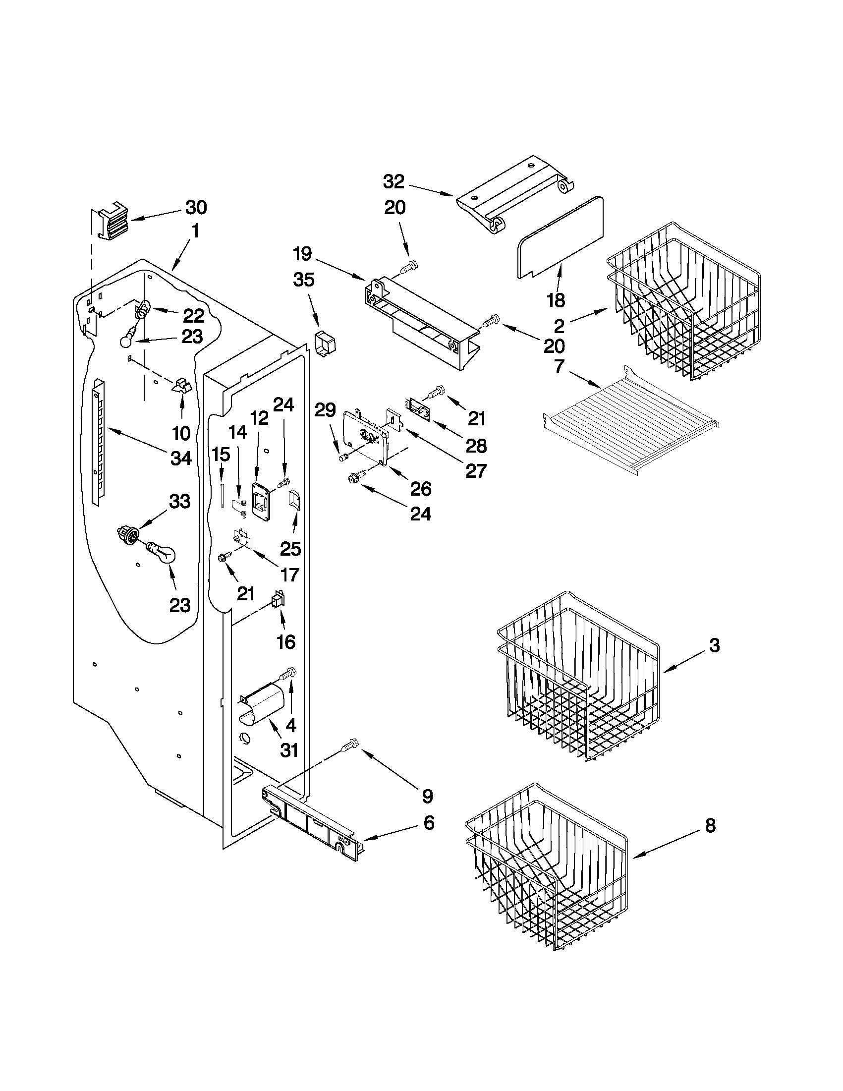 Kenmore Elite 10658714803 freezer liner parts diagram