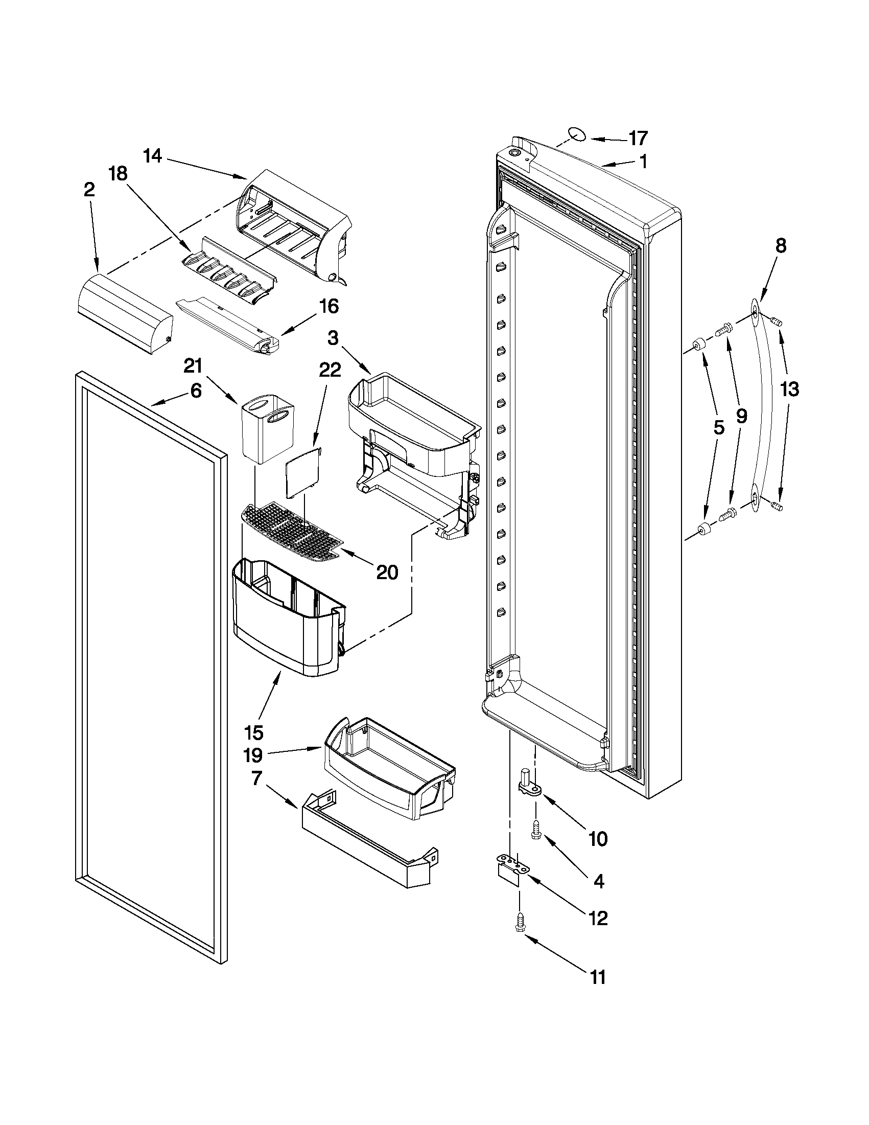 Kenmore Elite 10658714803 refrigerator door parts diagram