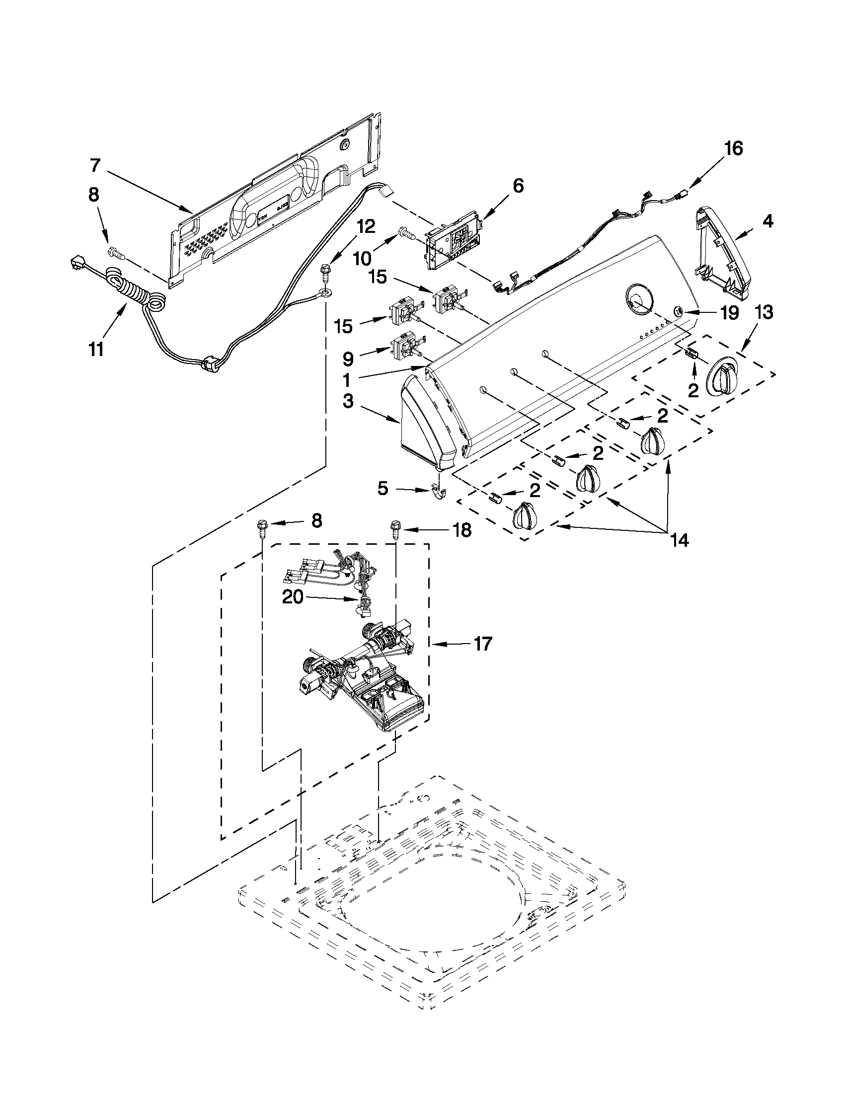 Kenmore 11021252112 controls and water inlet parts diagram