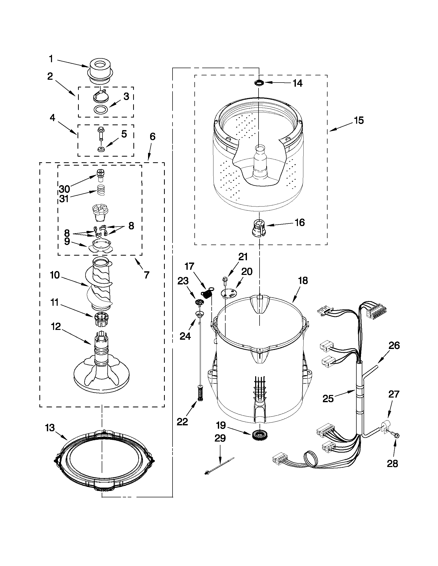 Kenmore 11021252112 basket and tub parts diagram