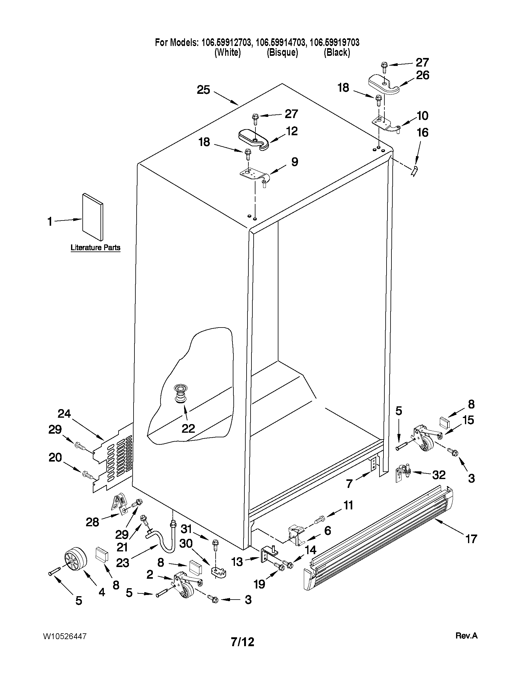 Kenmore 10659912703 cabinet parts diagram