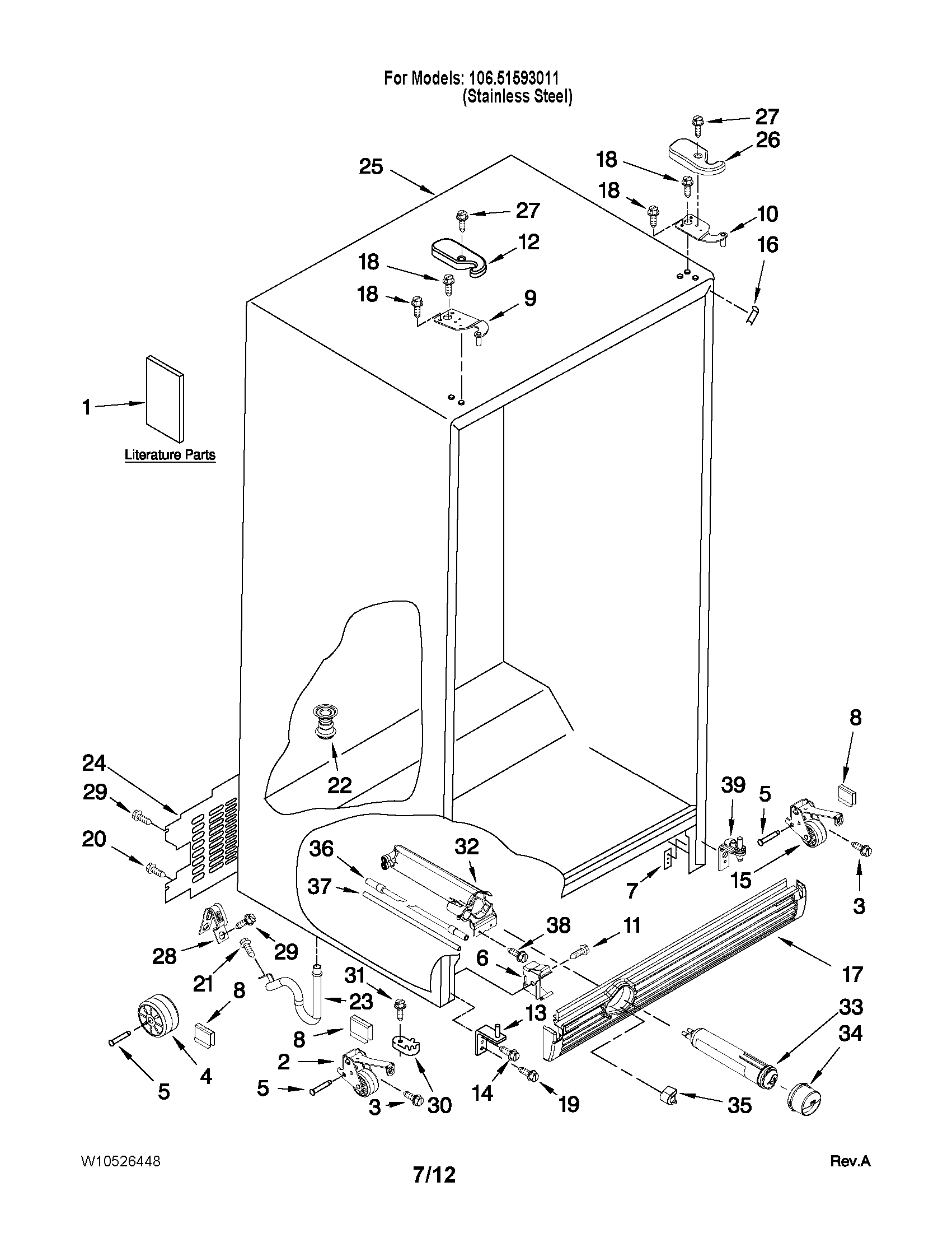 Kenmore 10651593011 cabinet parts diagram
