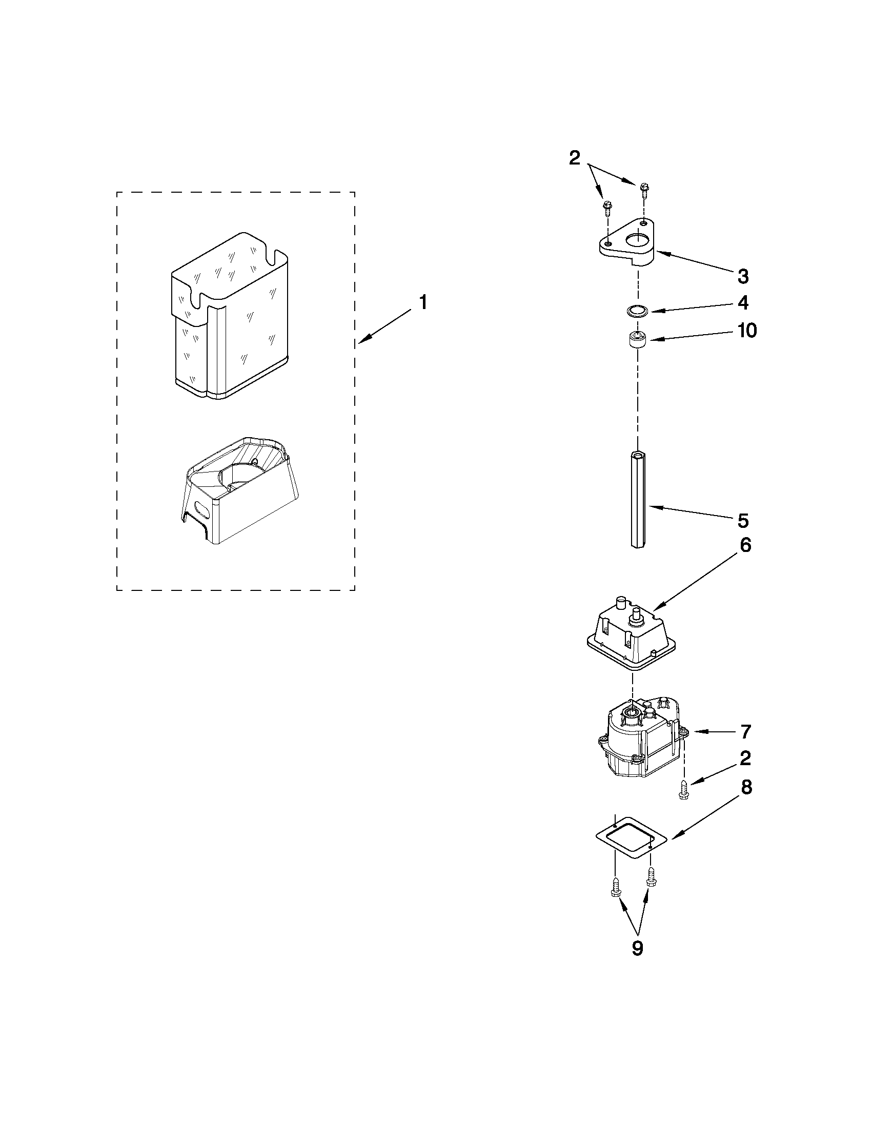 Kenmore 10651593011 motor and ice container parts diagram