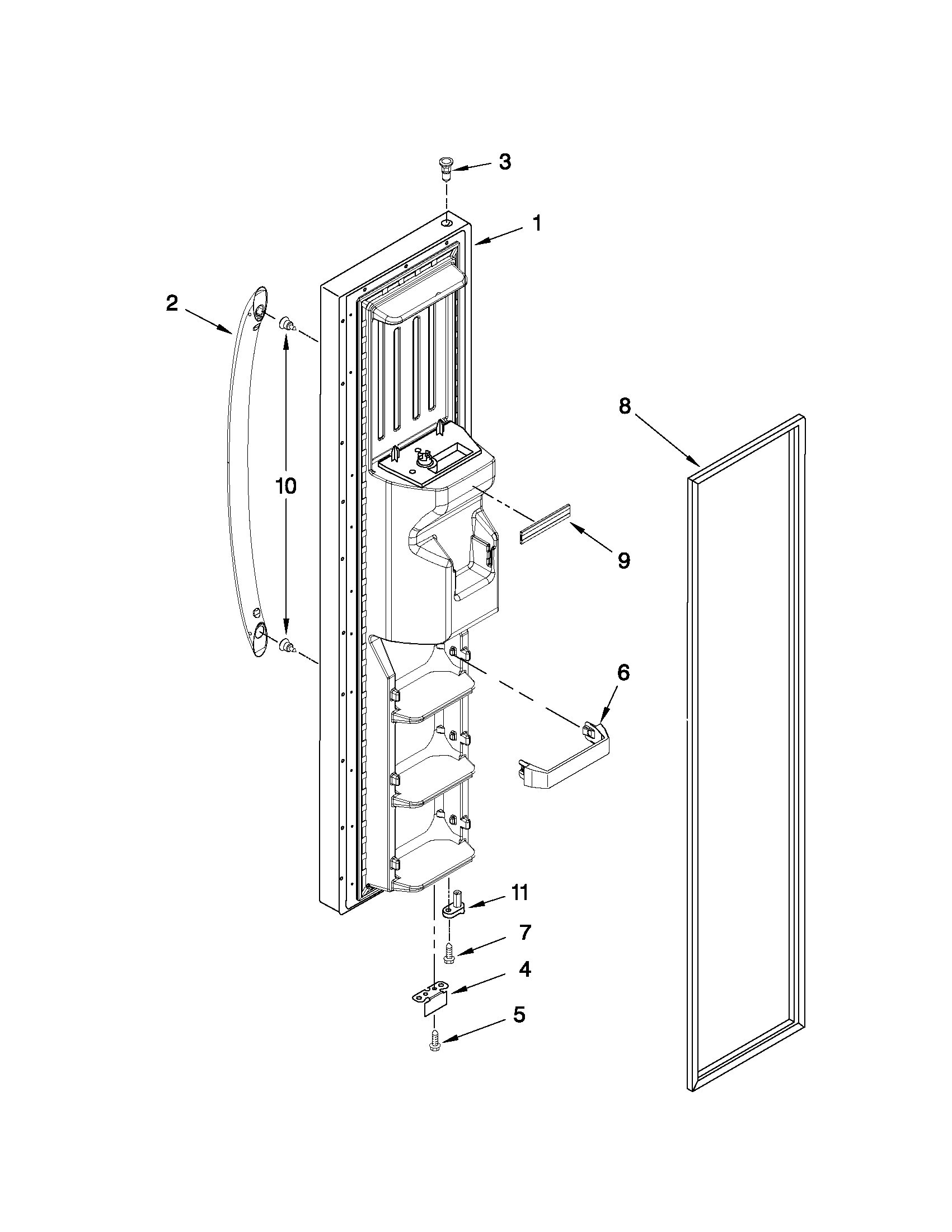 Kenmore 10651593011 freezer door parts diagram