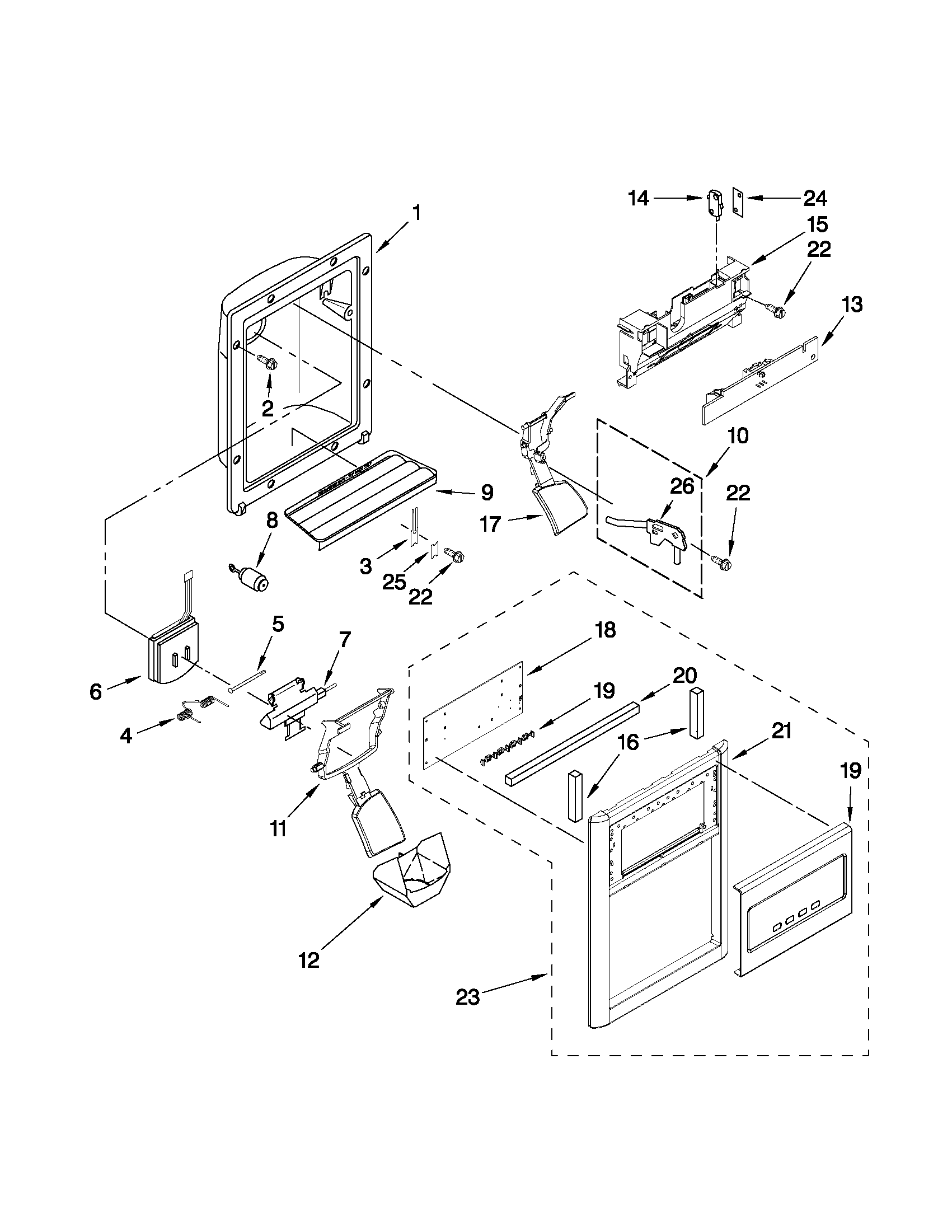 Kenmore 10651593011 dispenser front parts diagram