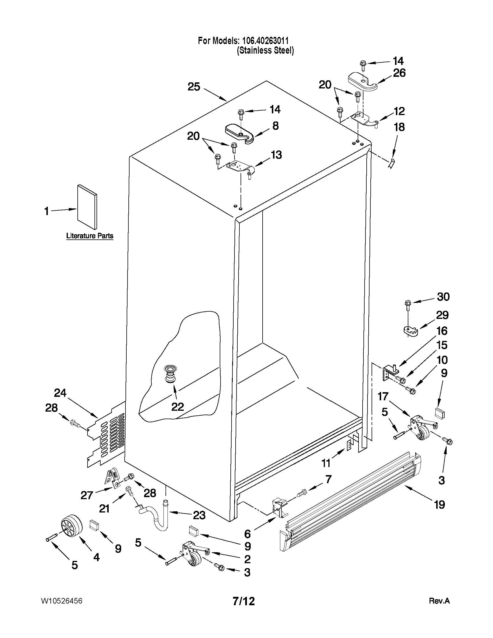 Kenmore 10640263011 cabinet parts diagram