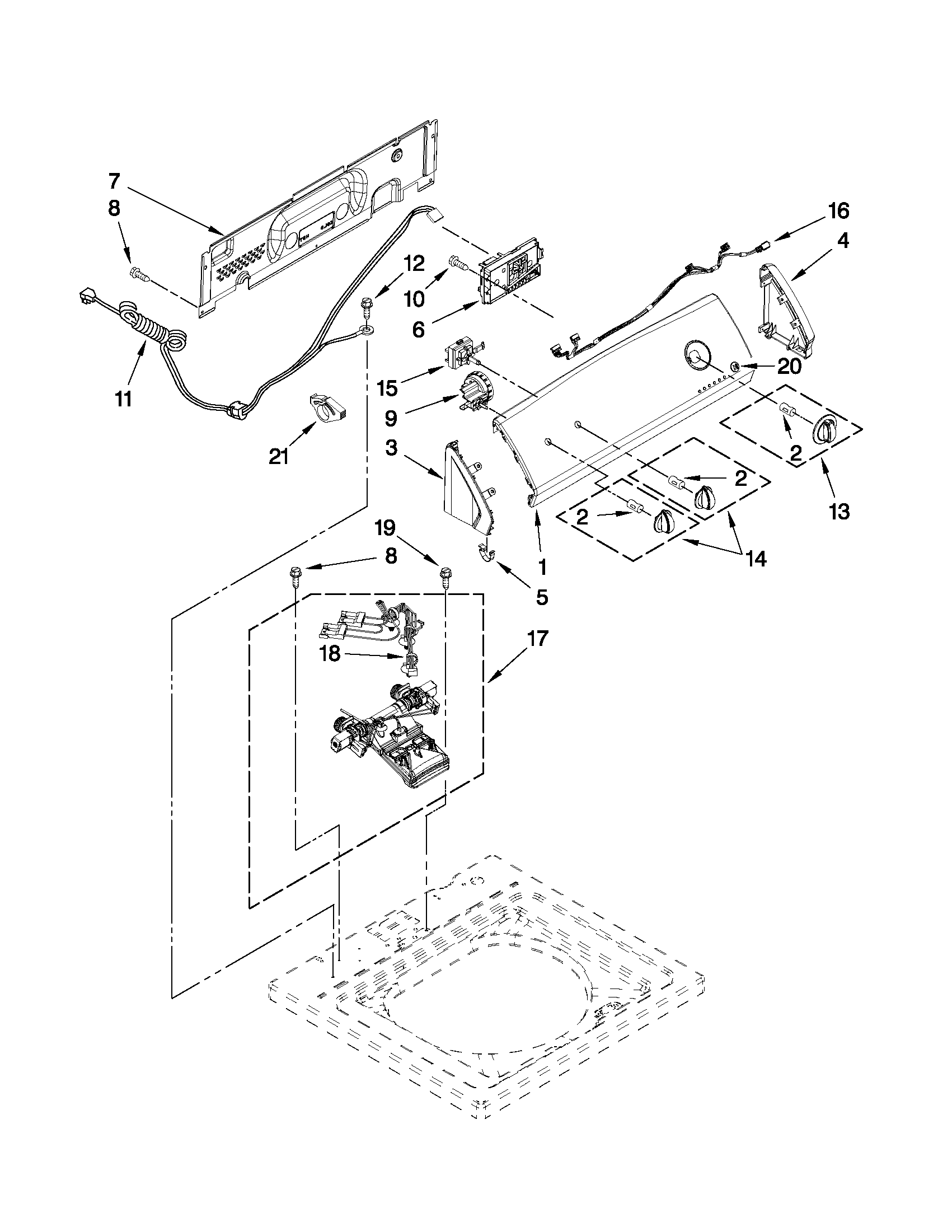 Kenmore 11020022013 controls and water inlet parts diagram