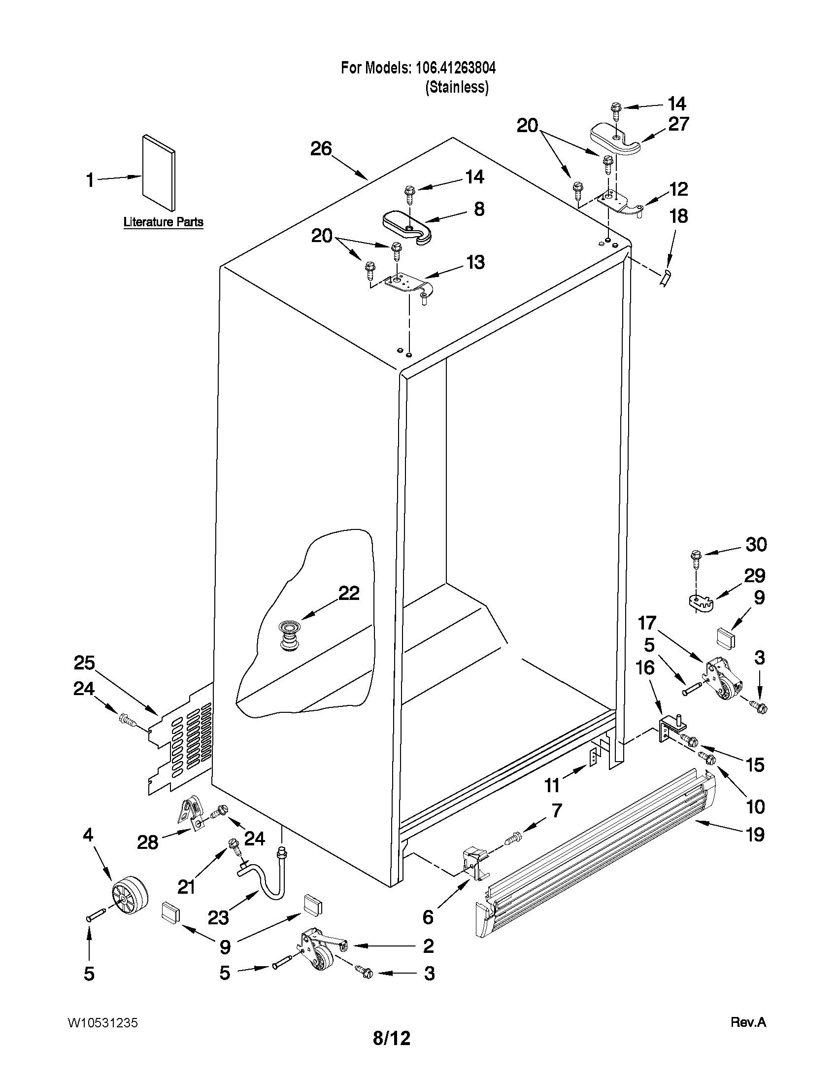 Kenmore 10641263804 cabinet parts diagram