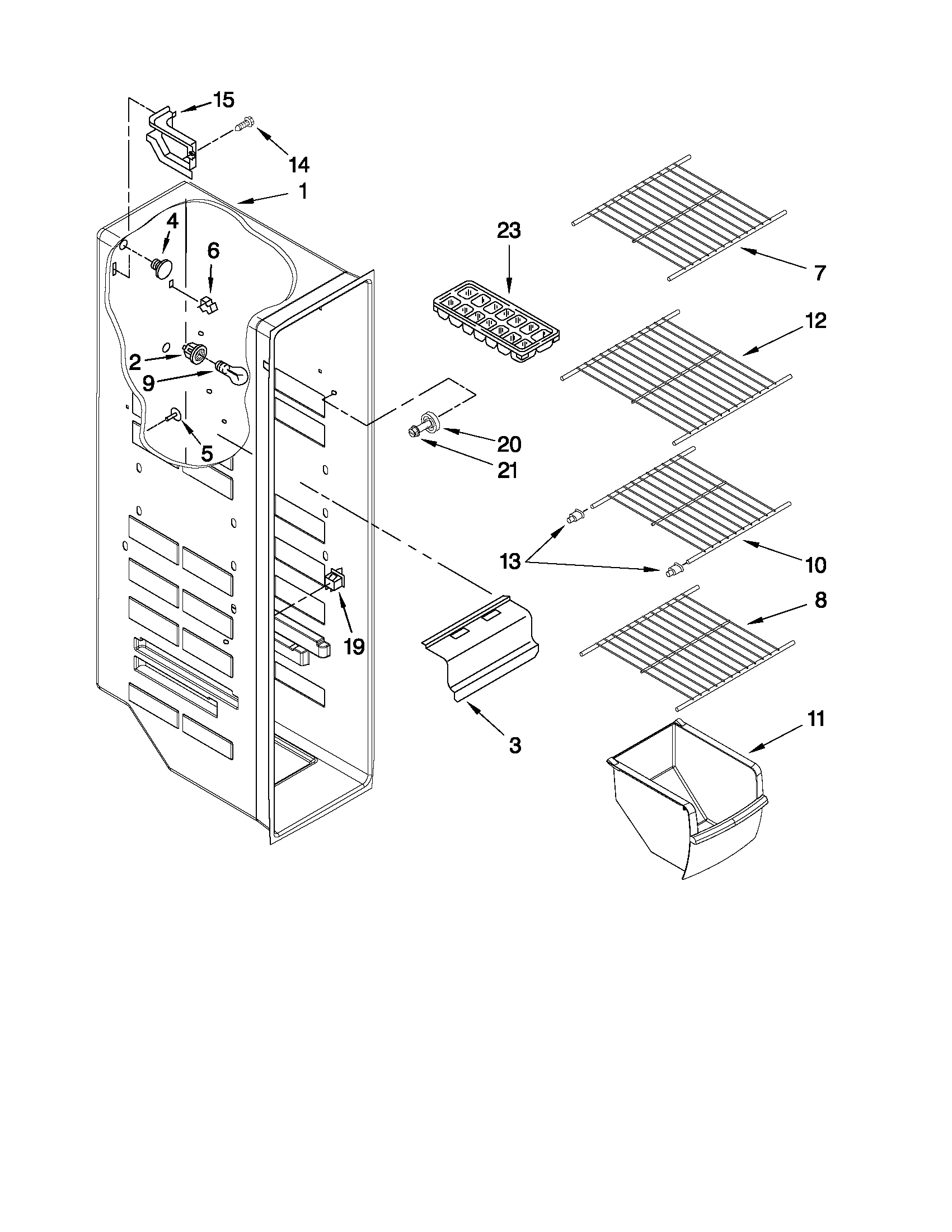 Kenmore 10641263804 freezer liner parts diagram