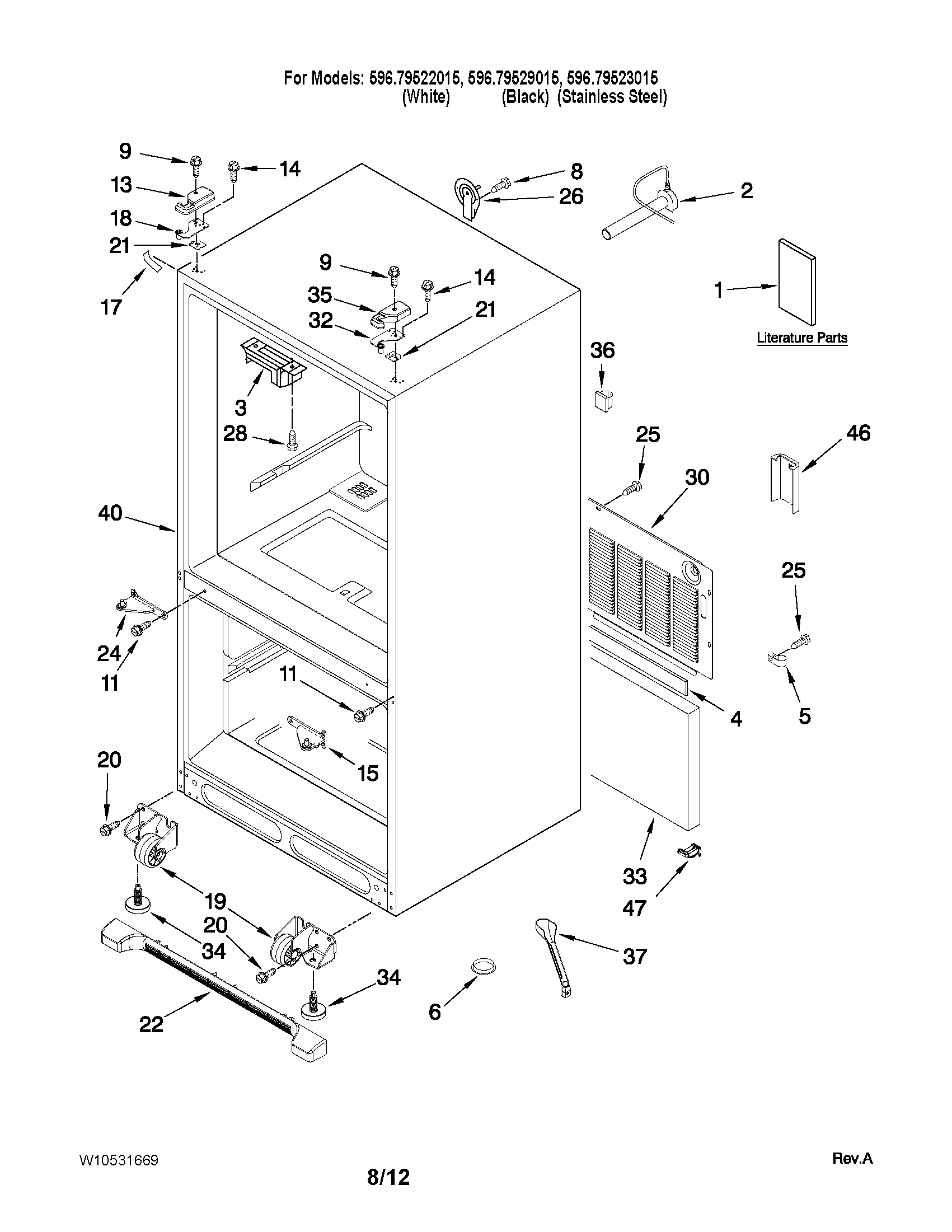 Kenmore 59679523015 cabinet parts diagram