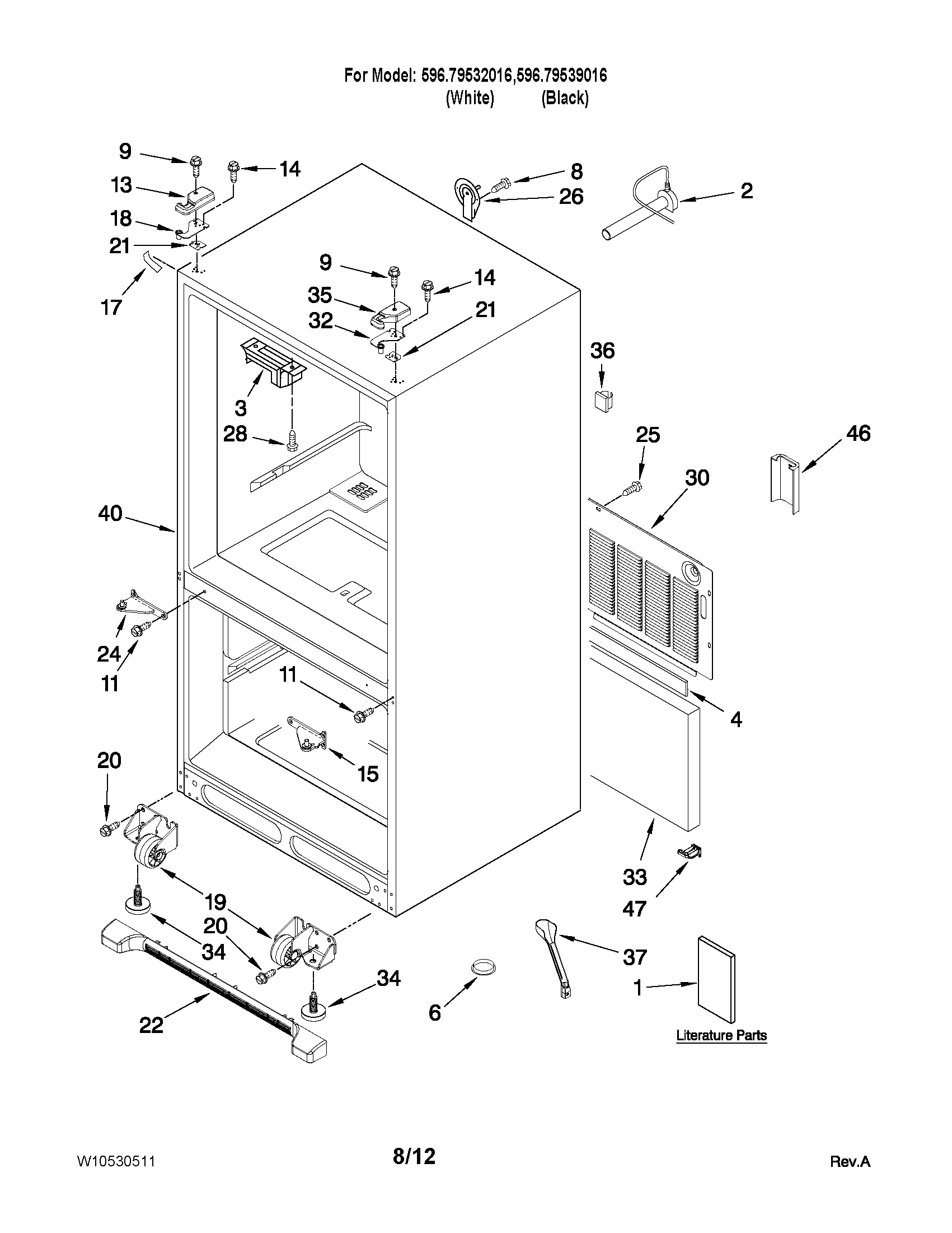 Kenmore 59679539016 cabinet parts diagram