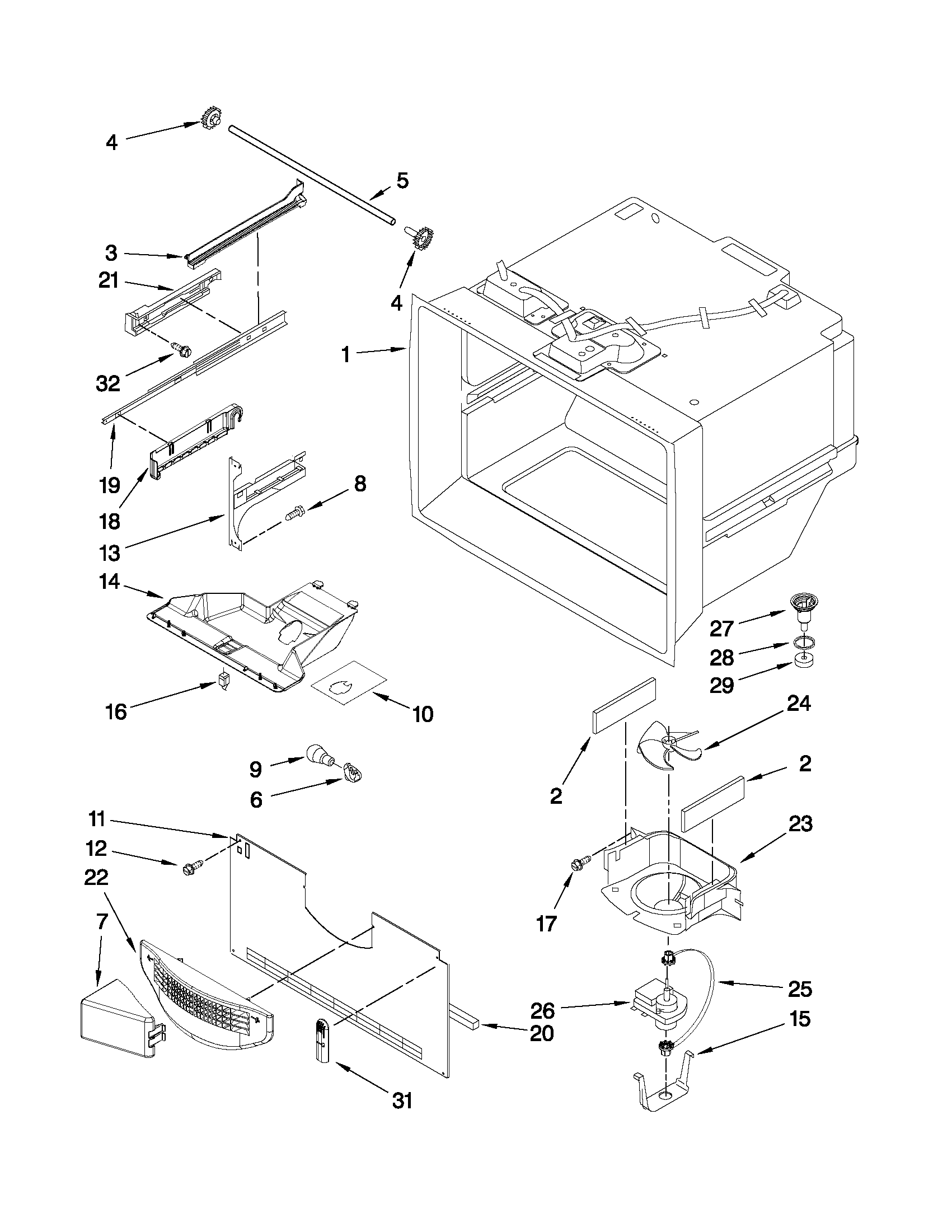 Kenmore 59679539016 freezer liner parts diagram