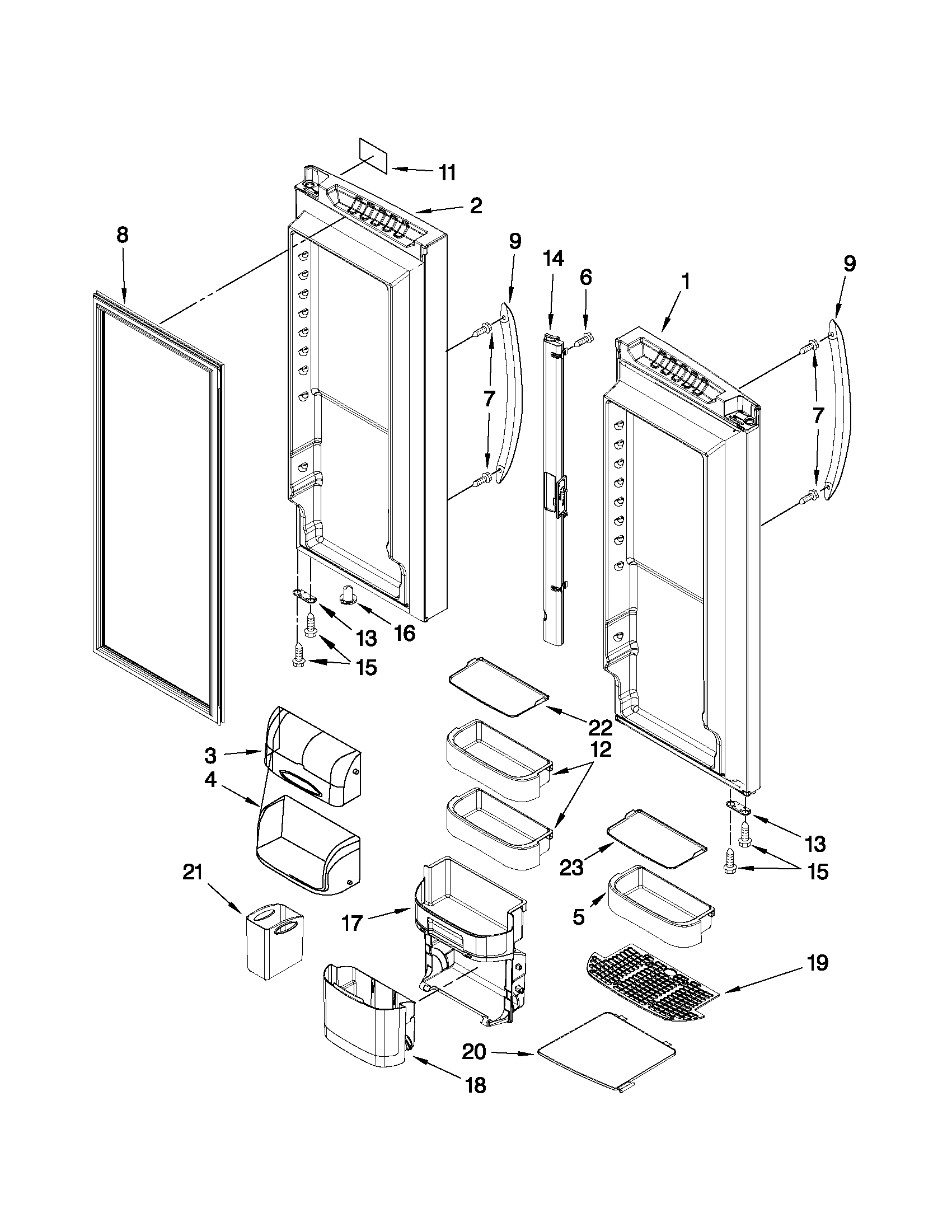 Kenmore 59679539016 refrigerator door parts diagram