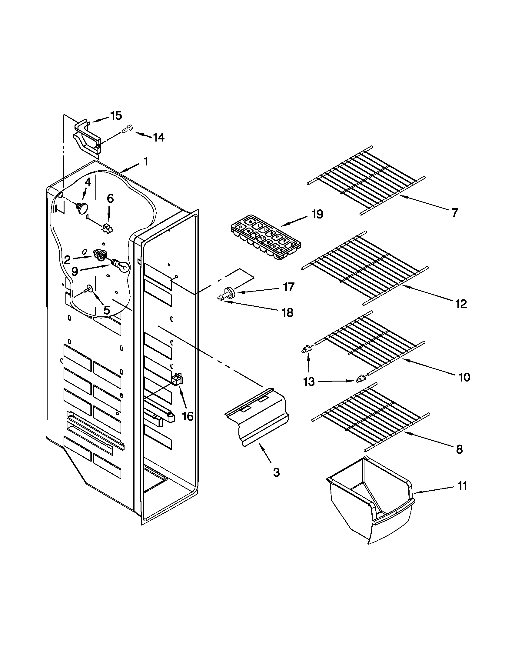 Kenmore 10640212011 freezer liner parts diagram