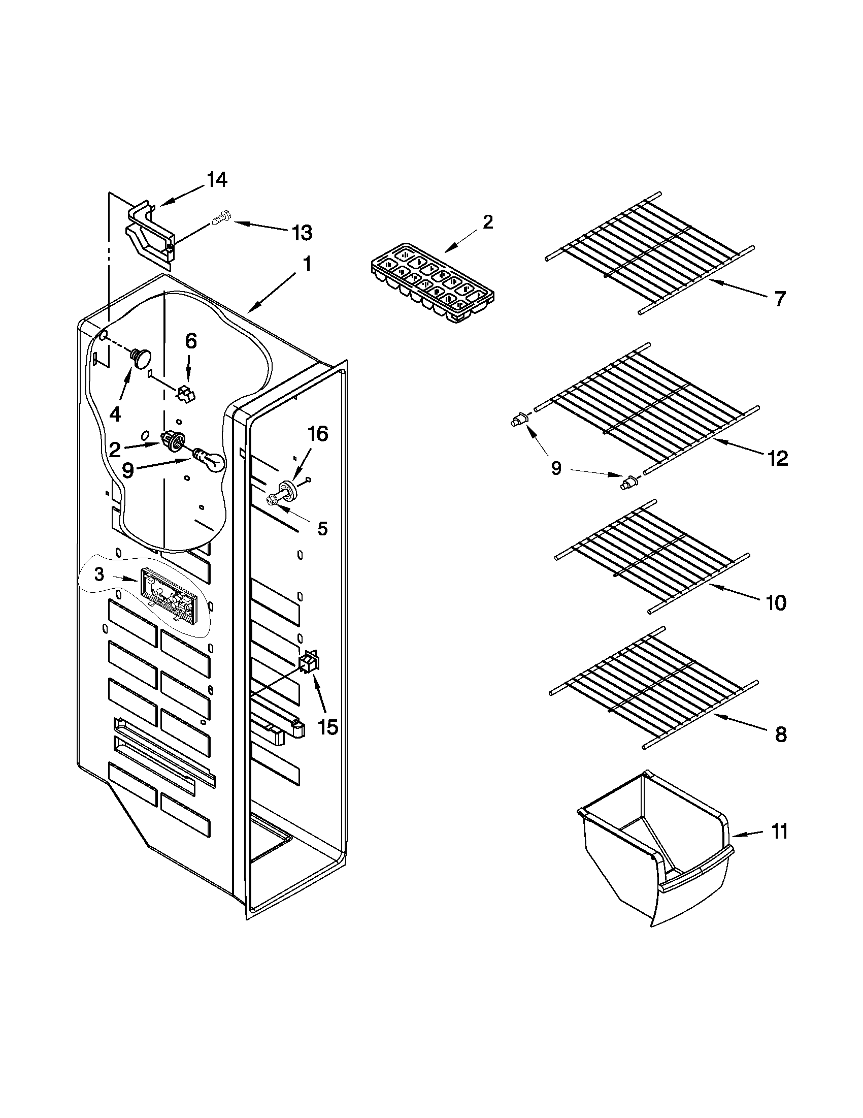 Kenmore 10641124210 freezer liner parts diagram