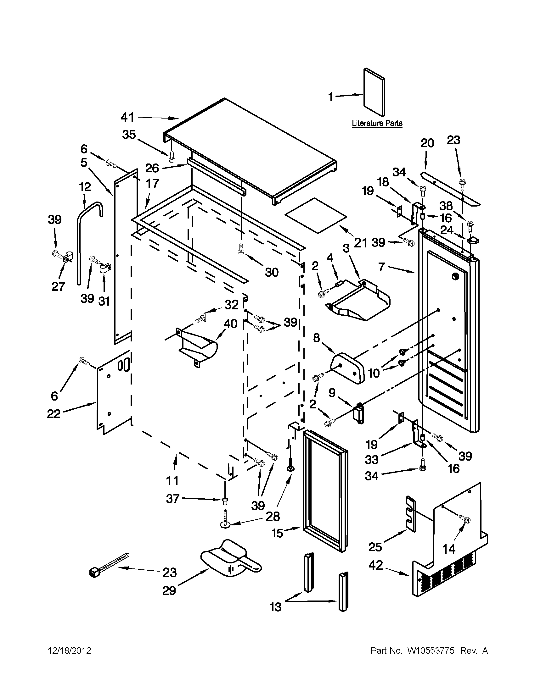 Kenmore 10689583707 cabinet liner and door parts diagram