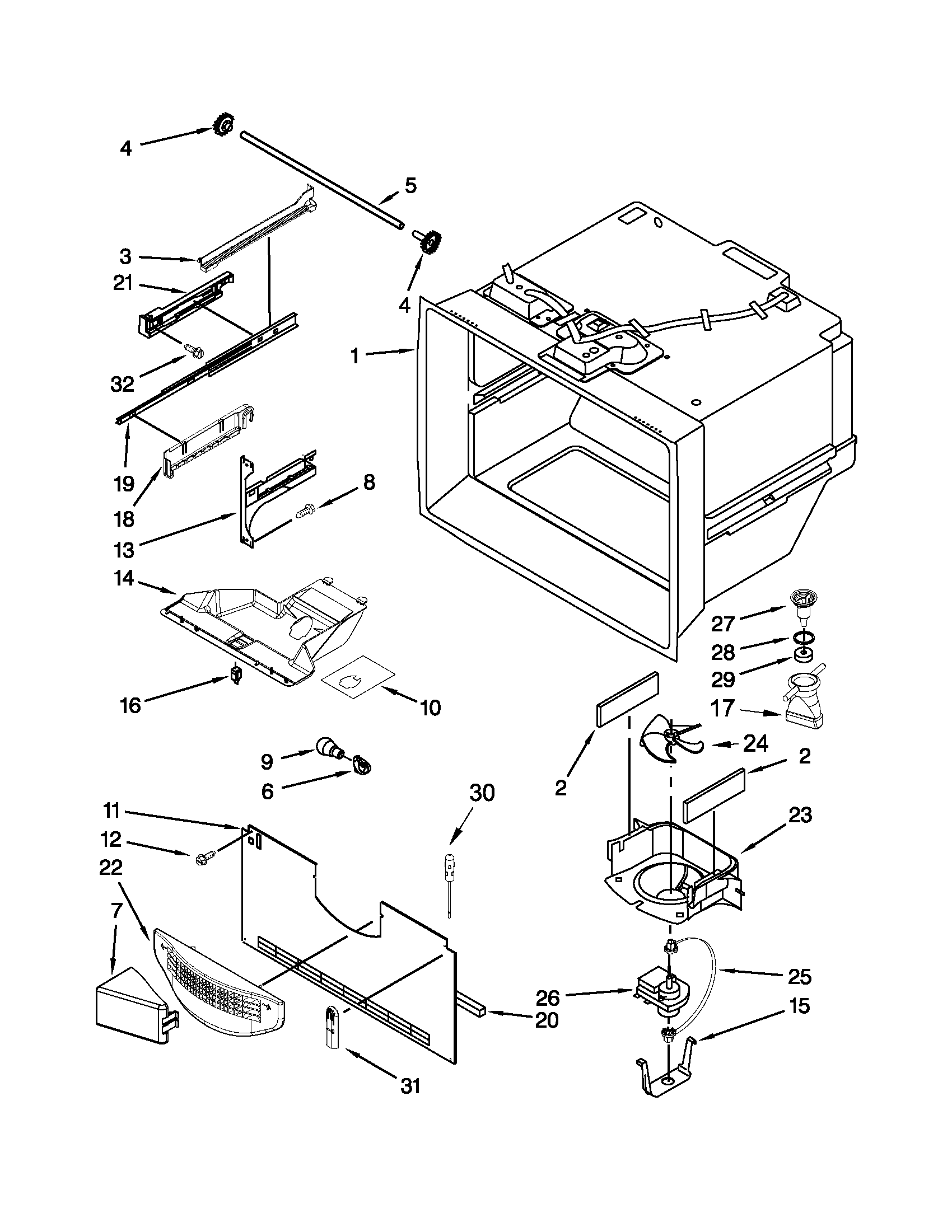 Kenmore 59679532018 freezer liner parts diagram