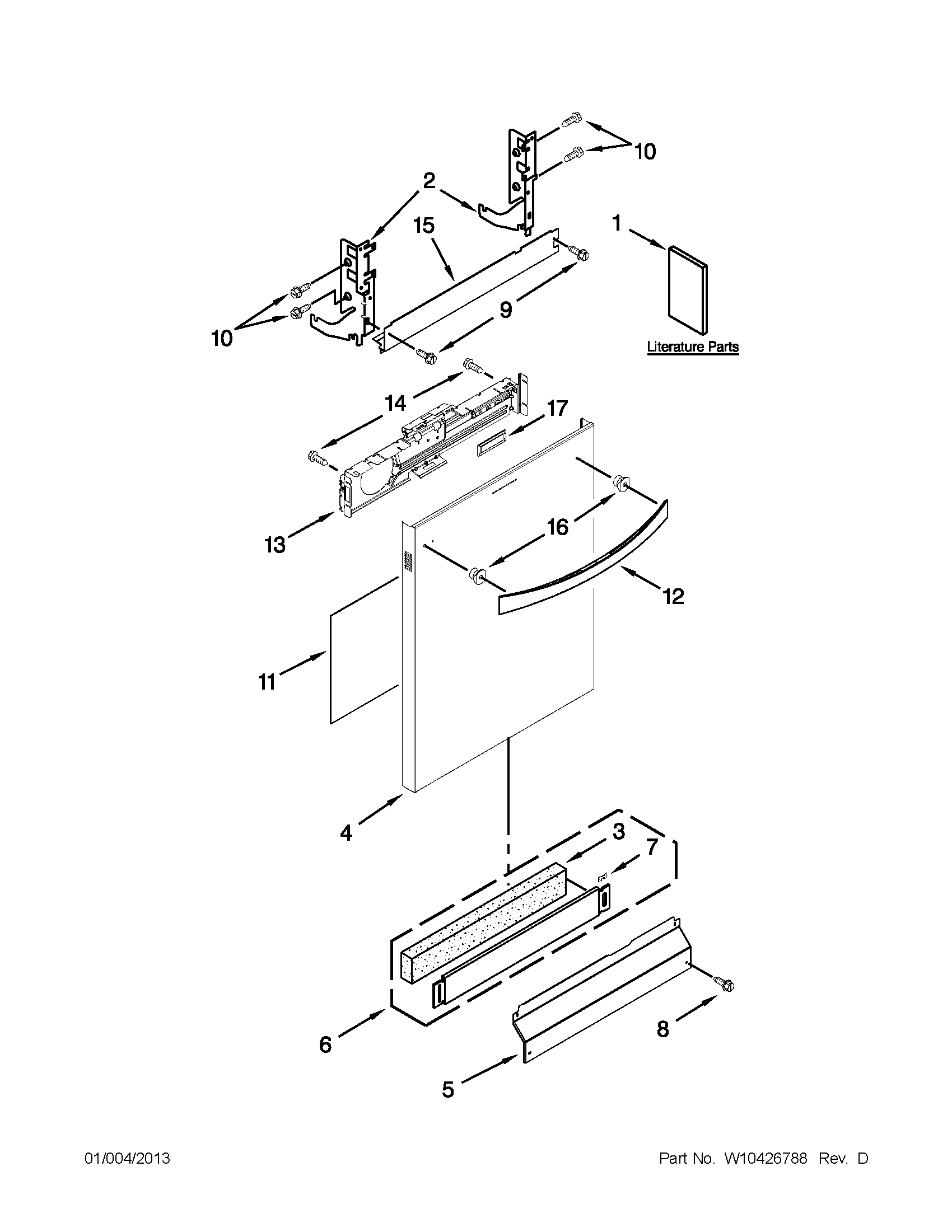 Kenmore Elite 66513963K013 door panel parts diagram
