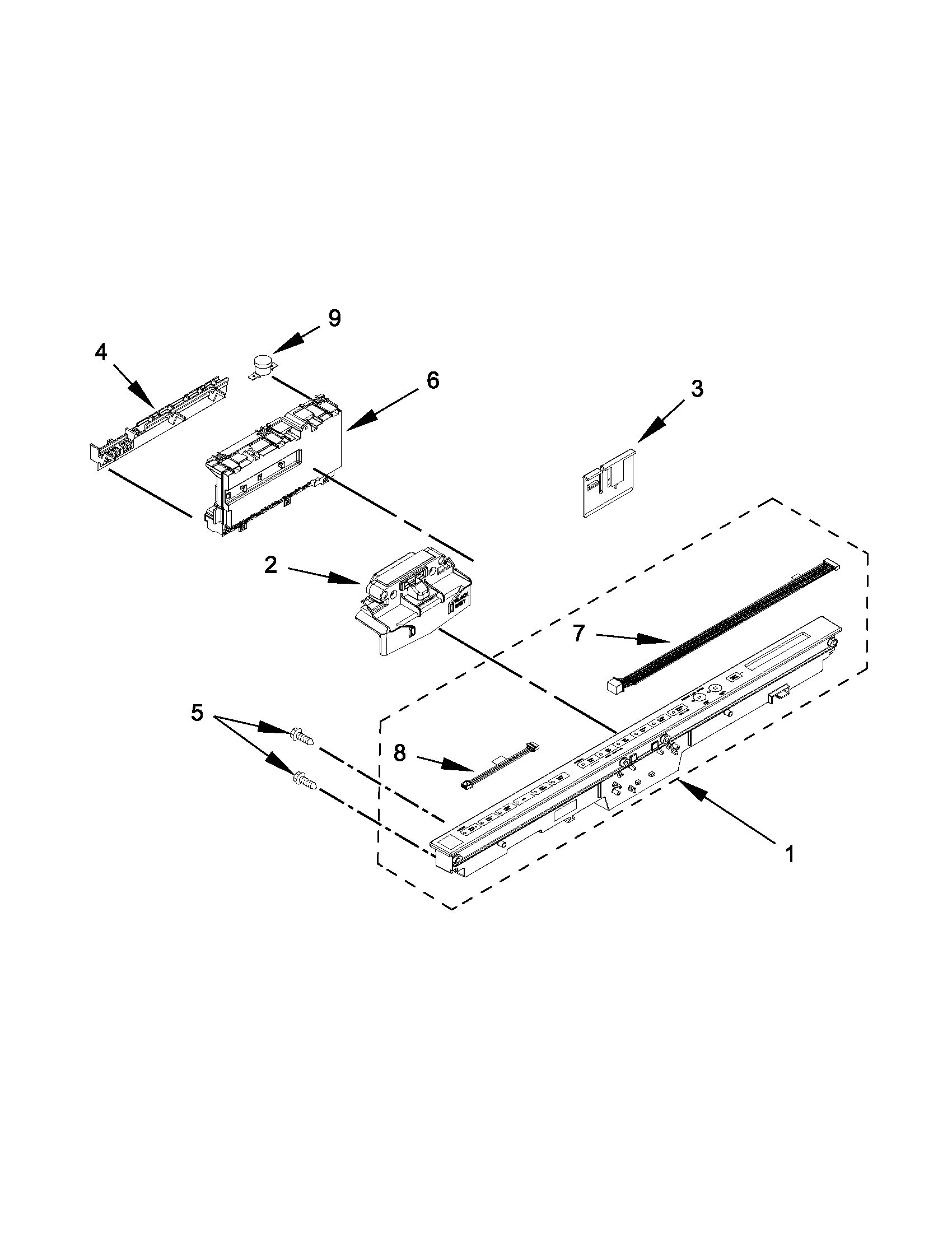 Kenmore Elite 66513963K013 control panel and latch parts diagram