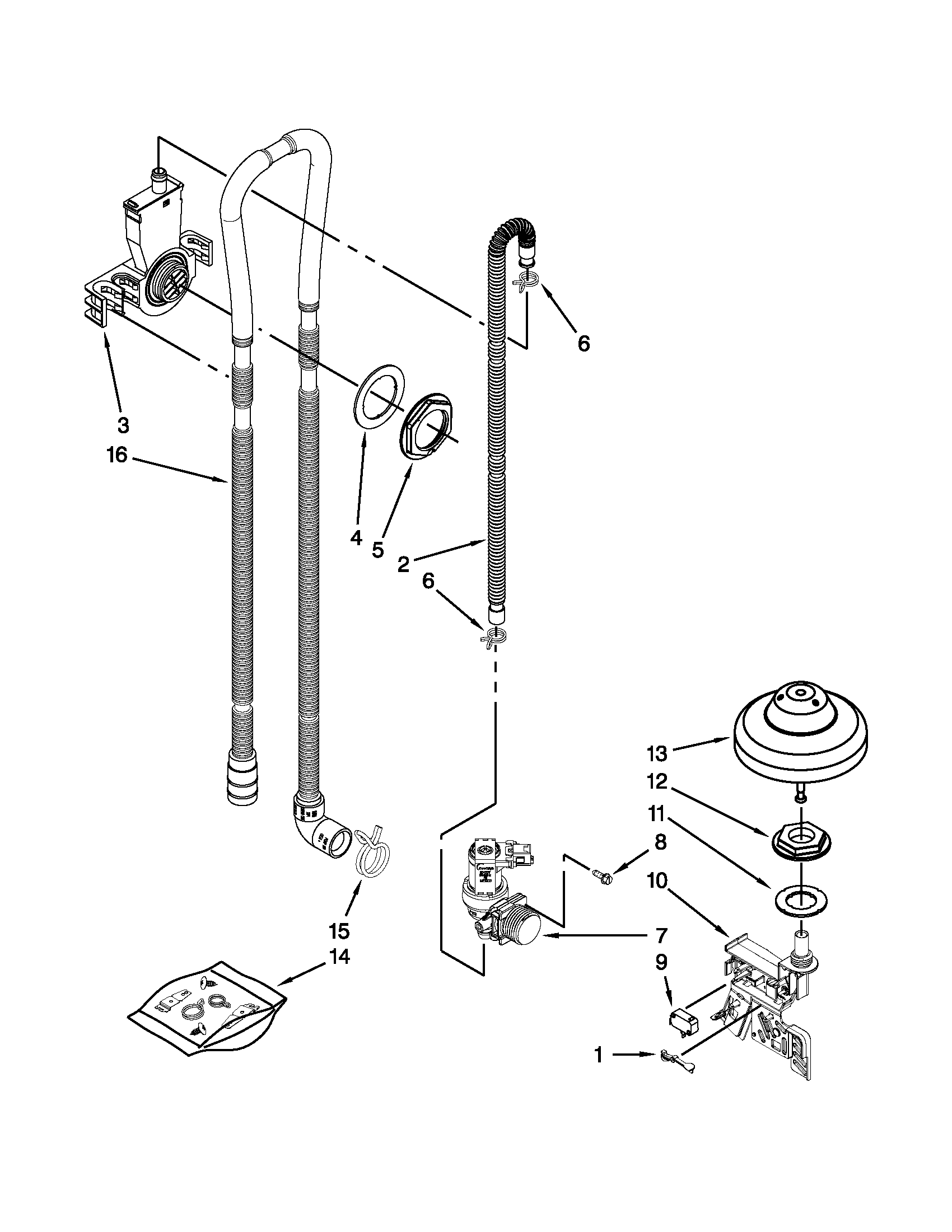 Kenmore Elite 66513963K013 fill, drain and overfill parts diagram