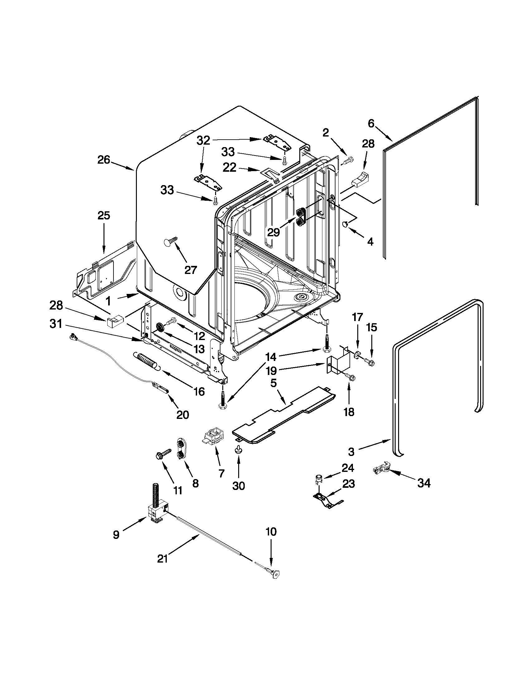 Kenmore Elite 66513963K013 tub and frame parts diagram