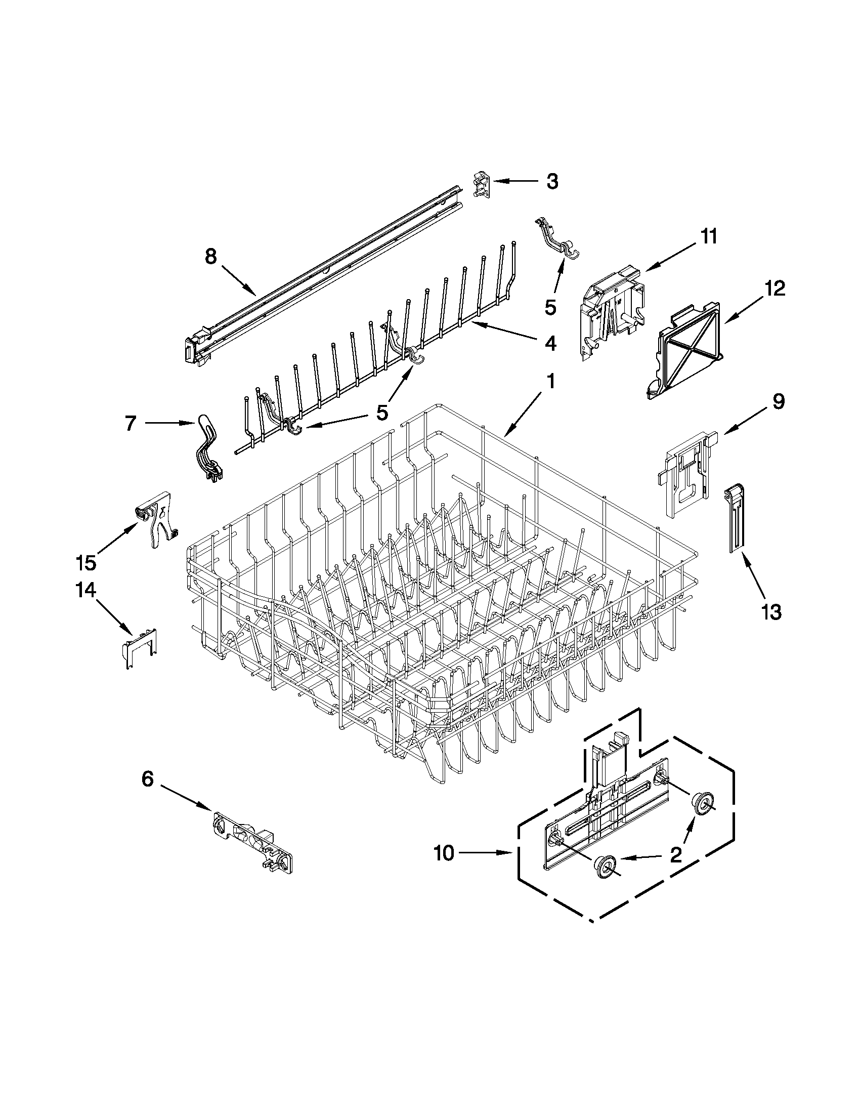 Kenmore Elite 66513963K013 upper rack and track parts diagram