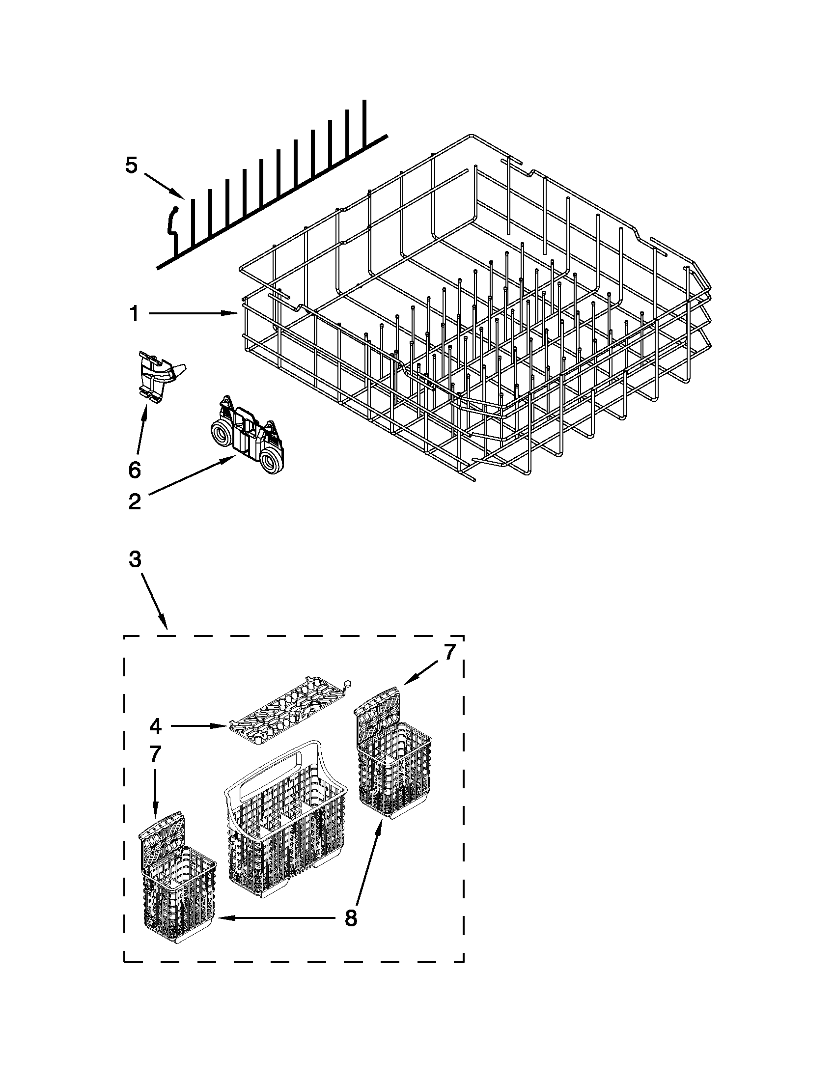Kenmore Elite 66513963K013 lower rack parts diagram