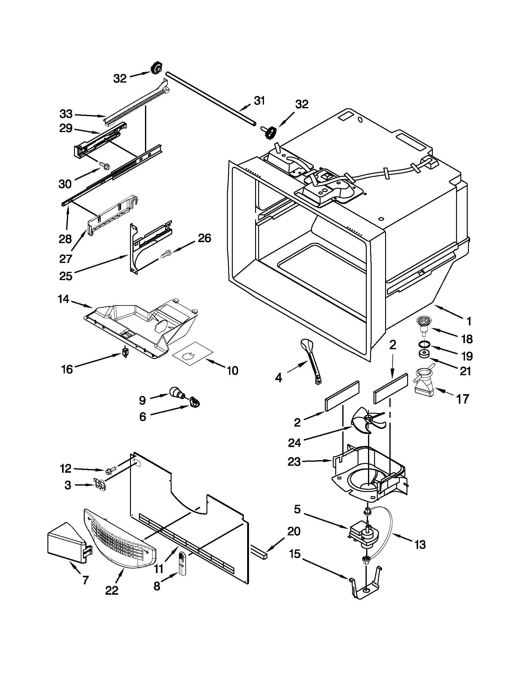 Kenmore 59672003017 freezer liner parts diagram