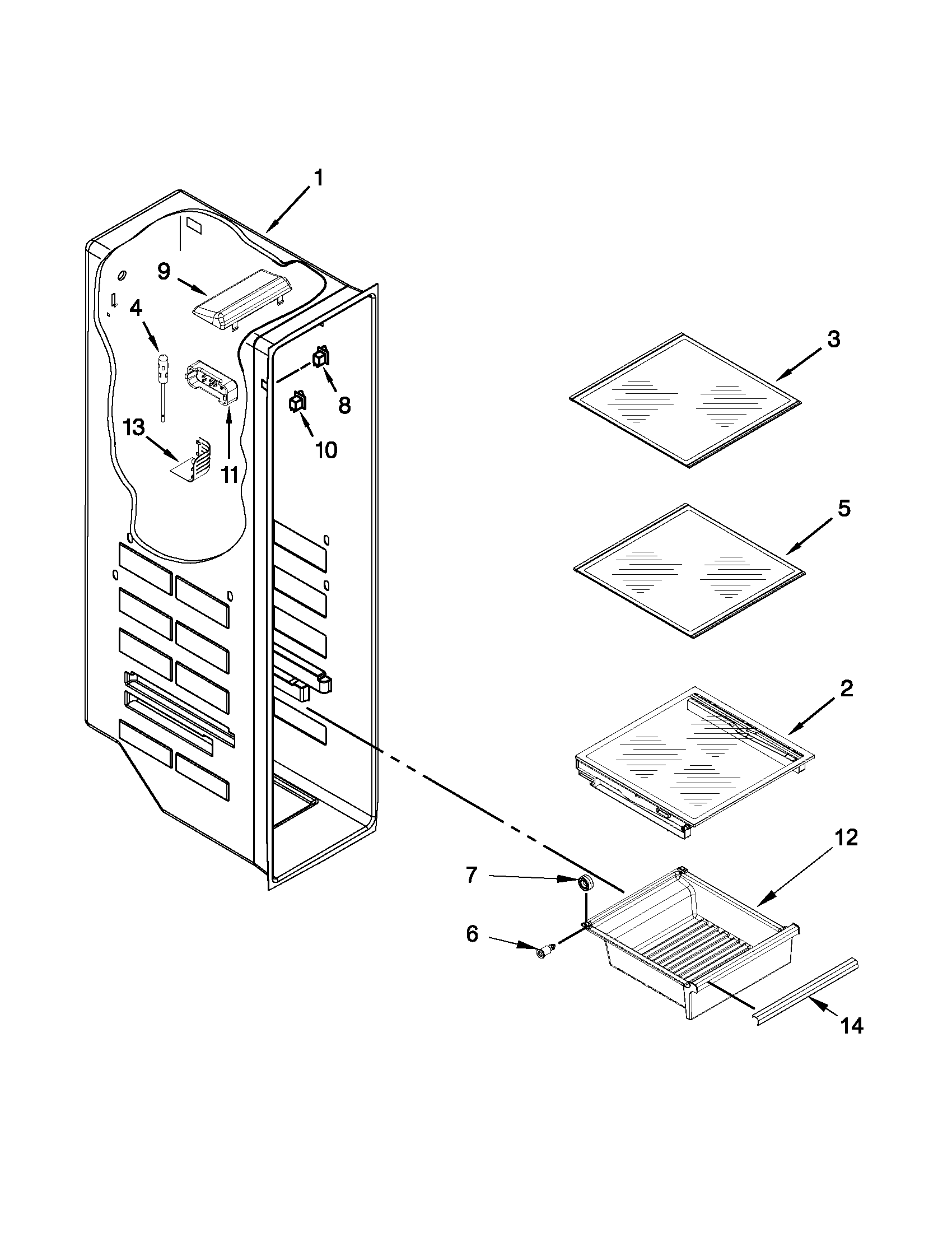Kenmore Elite 10651163210 freezer liner parts diagram