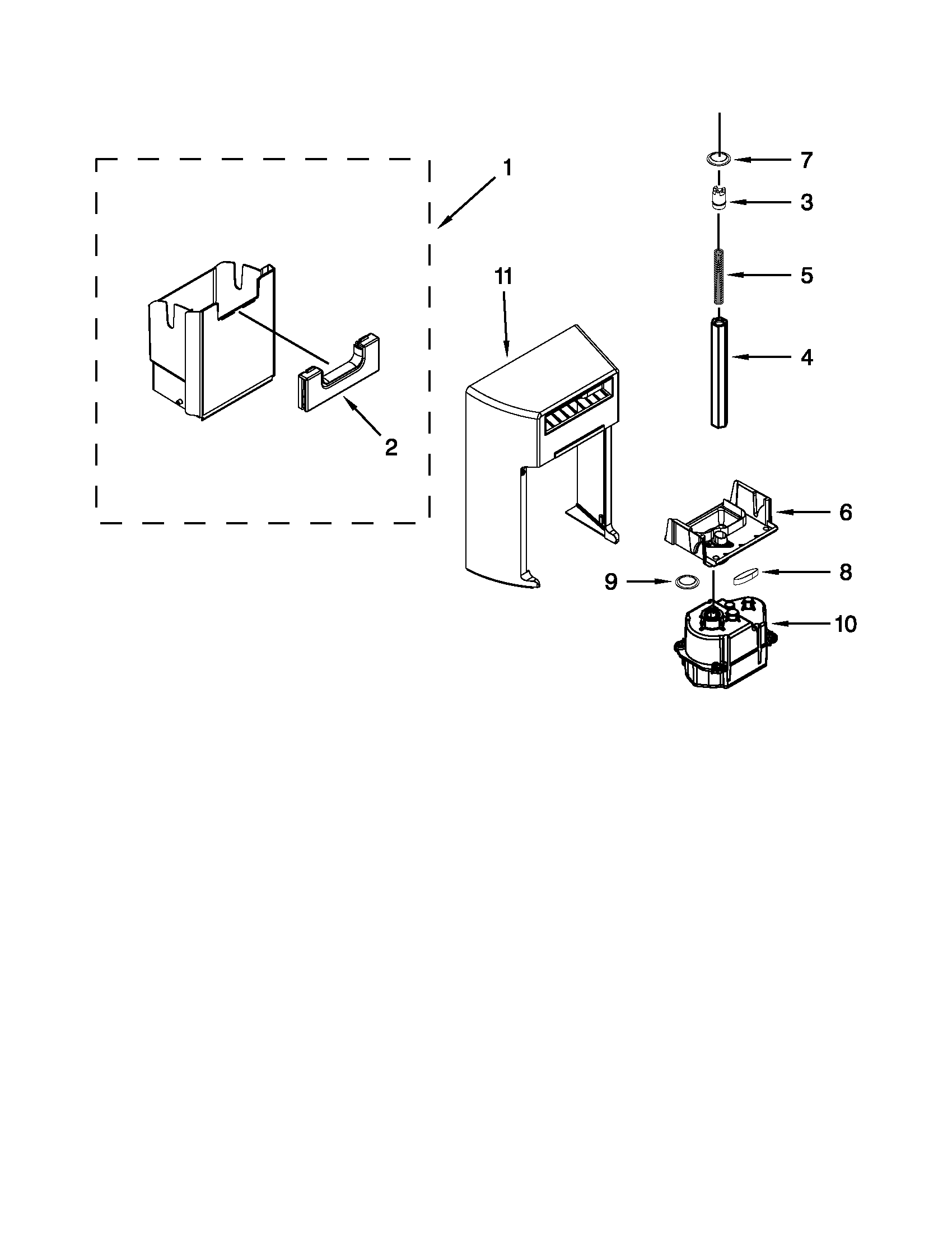 Kenmore Elite 10651163210 motor and ice container parts diagram